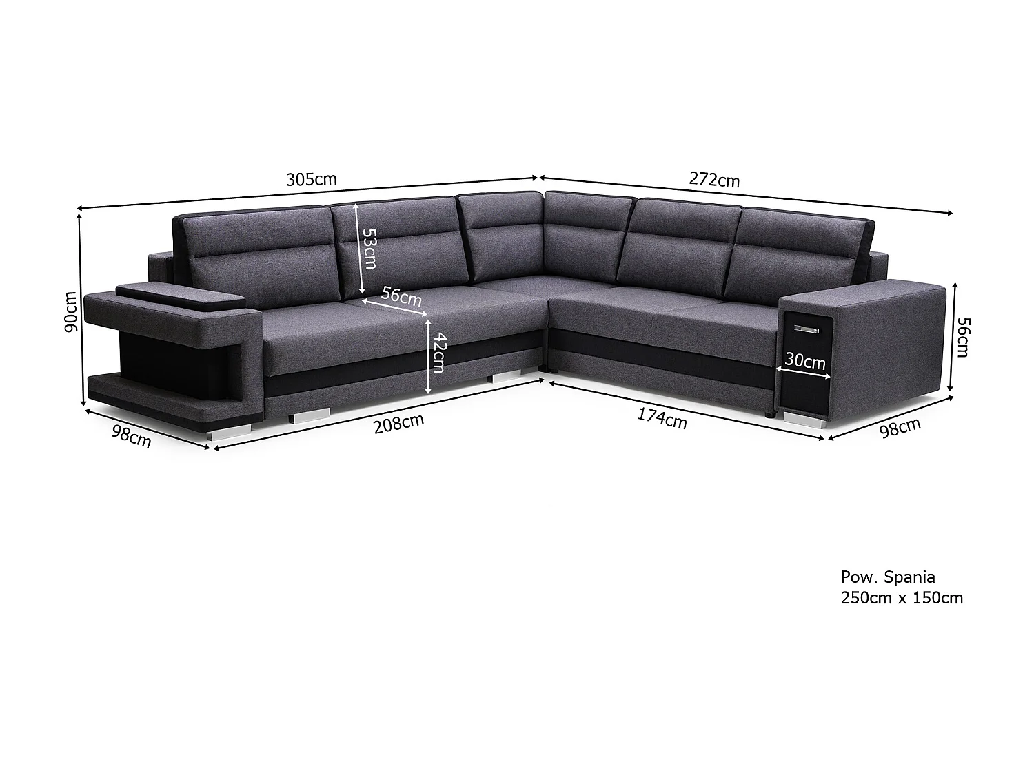 Ecksofa A2 Mit Schlaffunktion Und Bettkasten, Schlafsofa Mit Stauraum, Anpassbare Seiten, Modernes Design Rechte Seite, 305x272x90 cm, GOLD