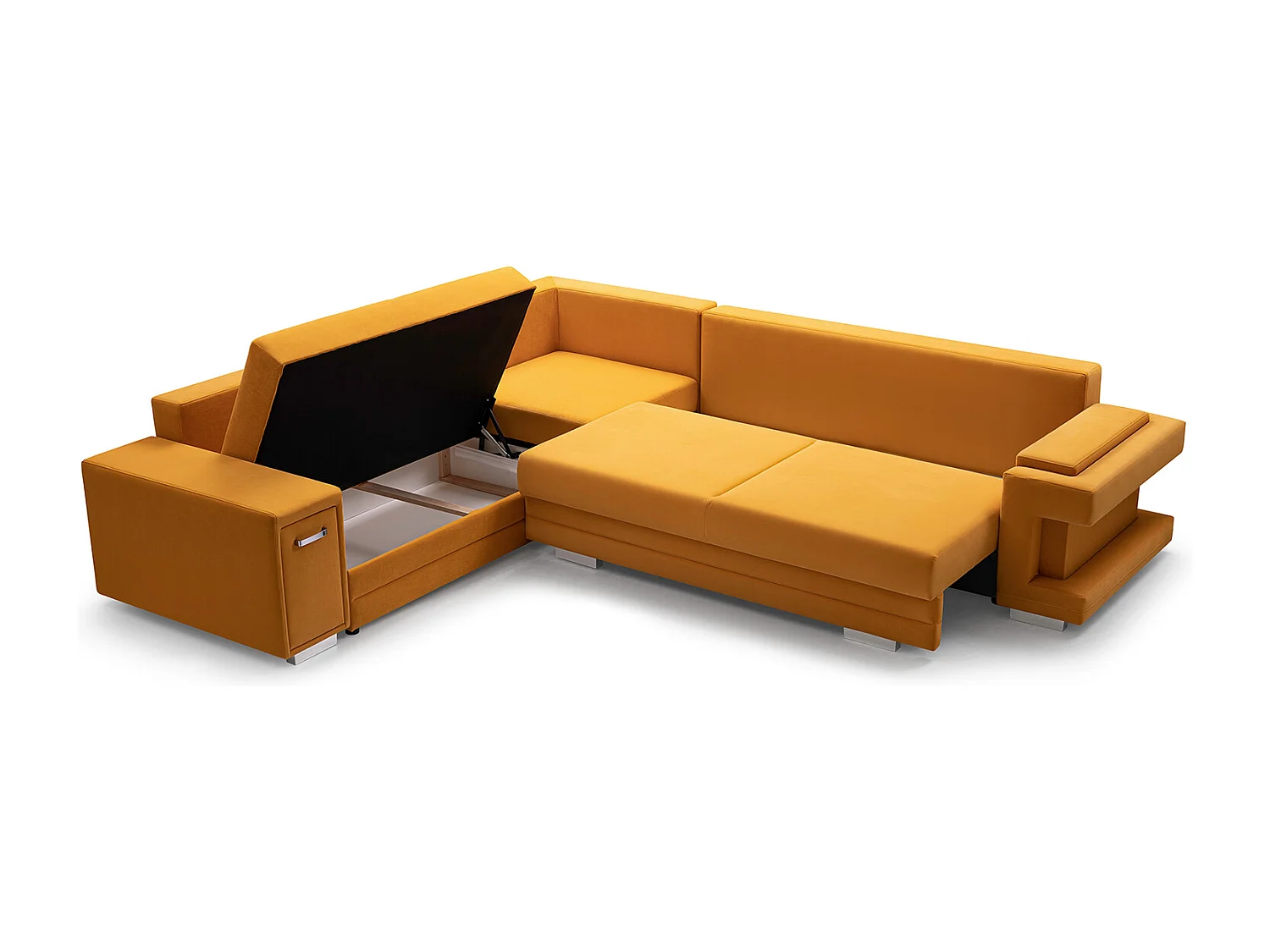Ecksofa A2 Mit Schlaffunktion Und Bettkasten, Schlafsofa Mit Stauraum, Anpassbare Seiten, Modernes Design Linke Seite, 305x272x90 cm, GOLD