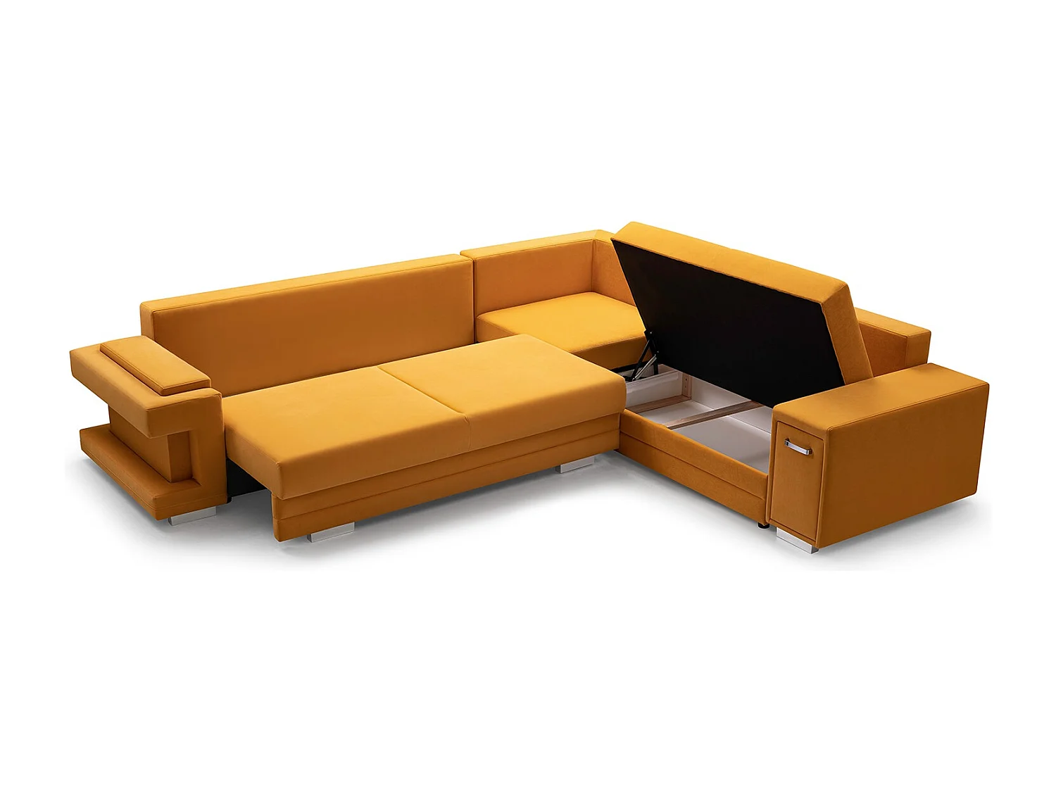 Ecksofa A2 Mit Schlaffunktion Und Bettkasten, Schlafsofa Mit Stauraum, Anpassbare Seiten, Modernes Design Rechte Seite, 305x272x90 cm, GRAFIT