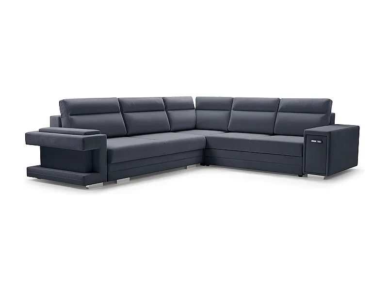 Ecksofa A2 Mit Schlaffunktion Und Bettkasten, Schlafsofa Mit Stauraum, Anpassbare Seiten, Modernes Design Rechte Seite, 305x272x90 cm, GRAFIT