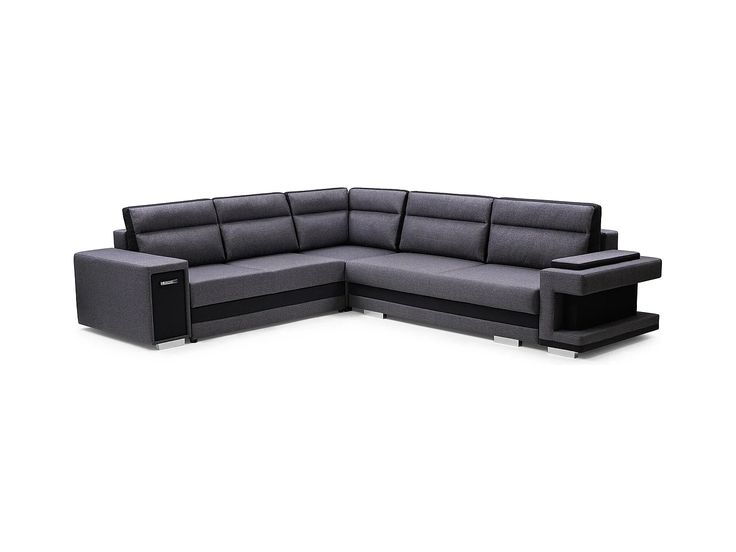 Ecksofa A2 Mit Schlaffunktion Und Bettkasten, Schlafsofa Mit Stauraum, Anpassbare Seiten, Modernes Design Rechte Seite, 305x272x90 cm, HELLGRAU
