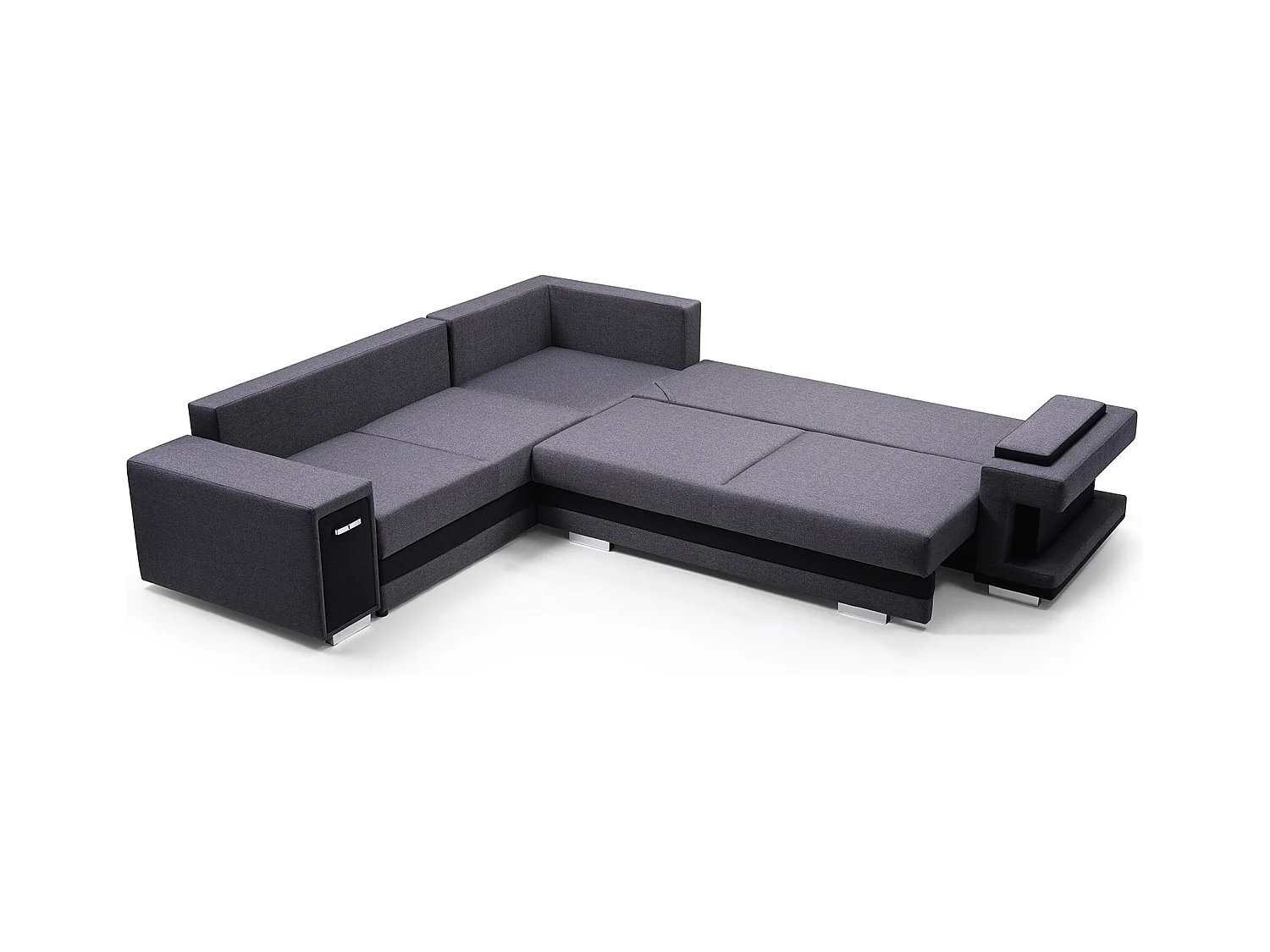 Ecksofa A2 Mit Schlaffunktion Und Bettkasten, Schlafsofa Mit Stauraum, Anpassbare Seiten, Modernes Design Rechte Seite, 305x272x90 cm, HELLGRAU