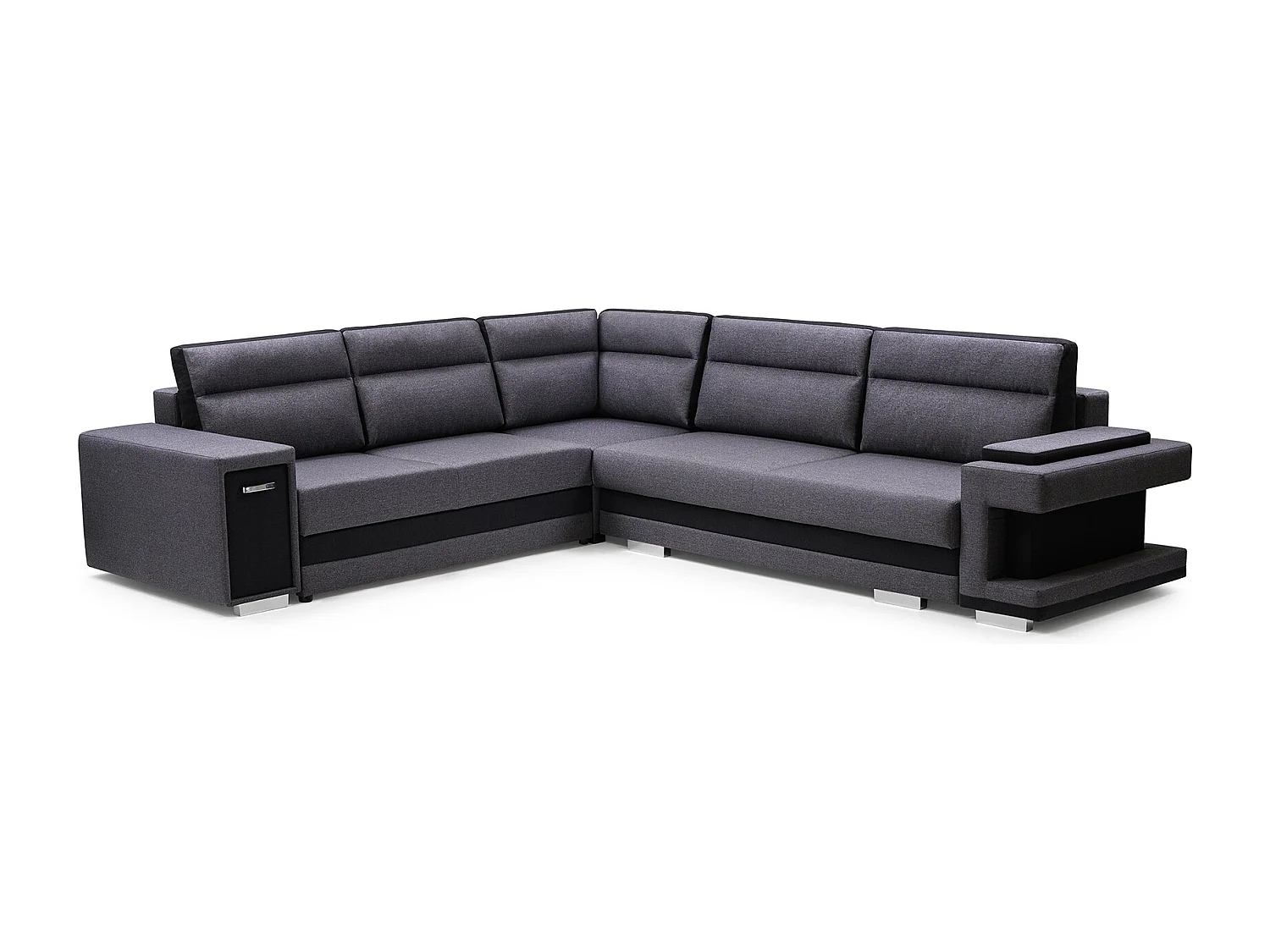 Ecksofa A2 Mit Schlaffunktion Und Bettkasten, Schlafsofa Mit Stauraum, Anpassbare Seiten, Modernes Design Rechte Seite, 305x272x90 cm, HELLGRAU