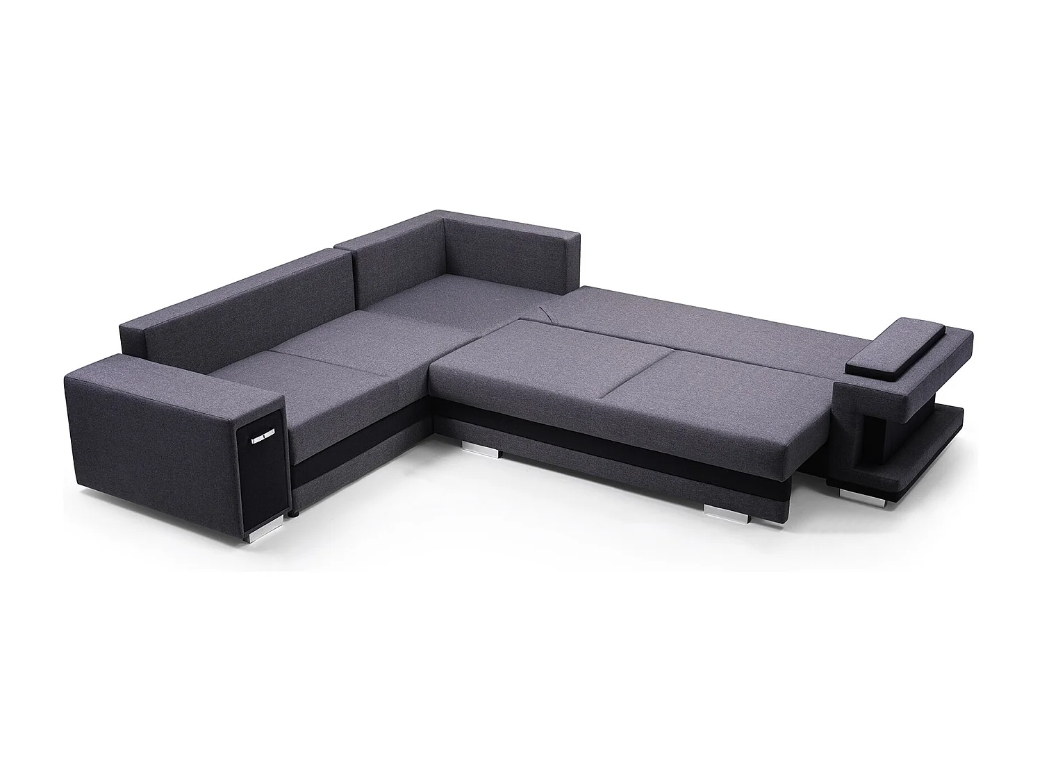 Ecksofa A2 Mit Schlaffunktion Und Bettkasten, Schlafsofa Mit Stauraum, Anpassbare Seiten, Modernes Design Rechte Seite, 305x272x90 cm, HELLGRAU