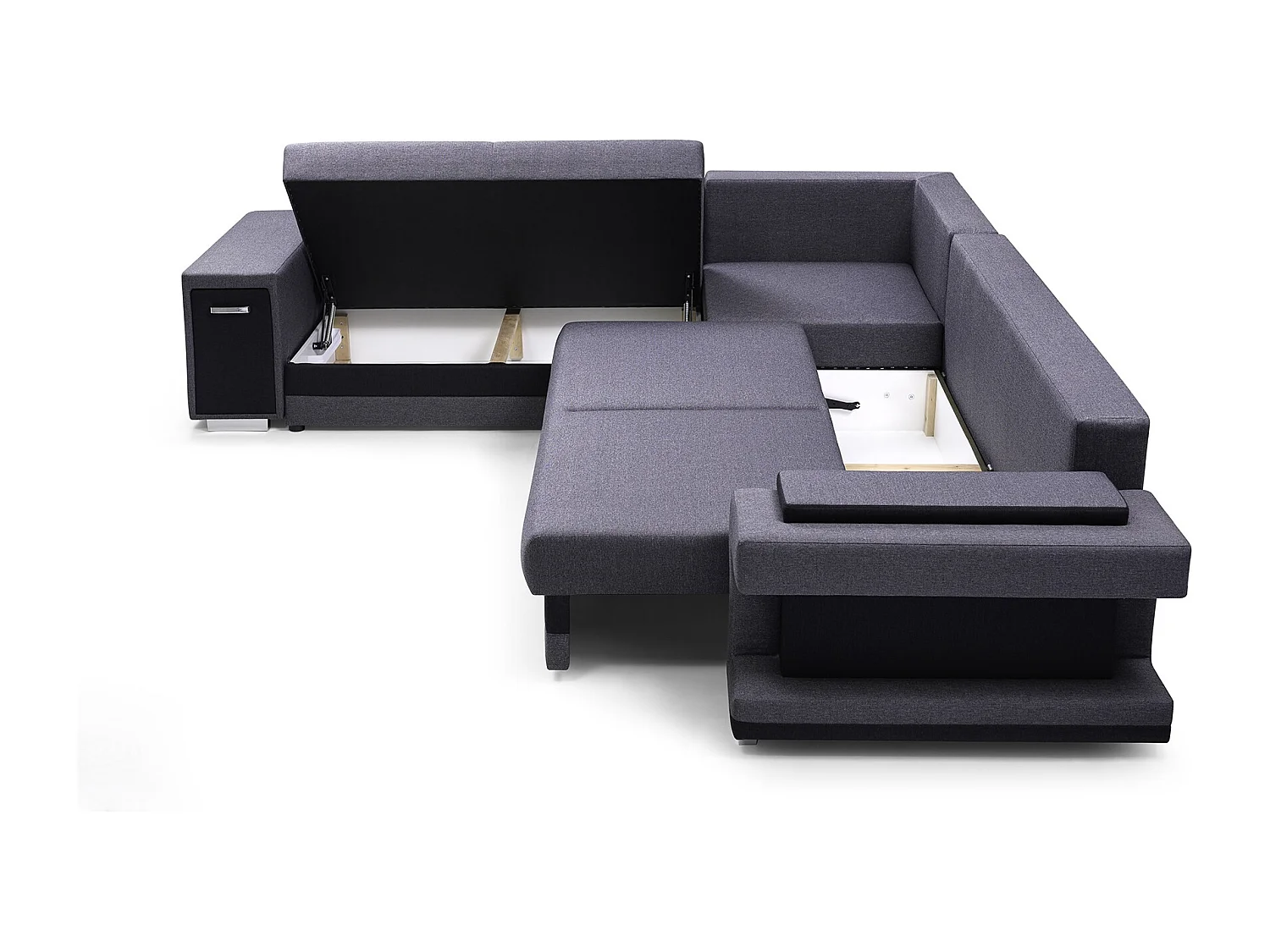 Ecksofa A2 Mit Schlaffunktion Und Bettkasten, Schlafsofa Mit Stauraum, Anpassbare Seiten, Modernes Design Rechte Seite, 305x272x90 cm, HELLGRAU