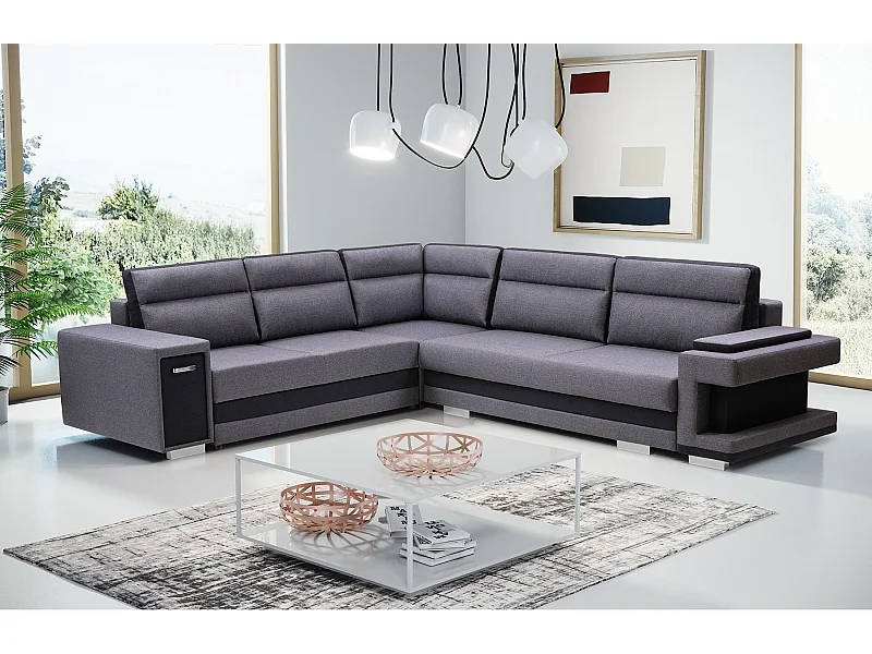 Ecksofa A2 Mit Schlaffunktion Und Bettkasten, Schlafsofa Mit Stauraum, Anpassbare Seiten, Modernes Design Linke Seite, 305x272x90 cm, DUNKELGRAU