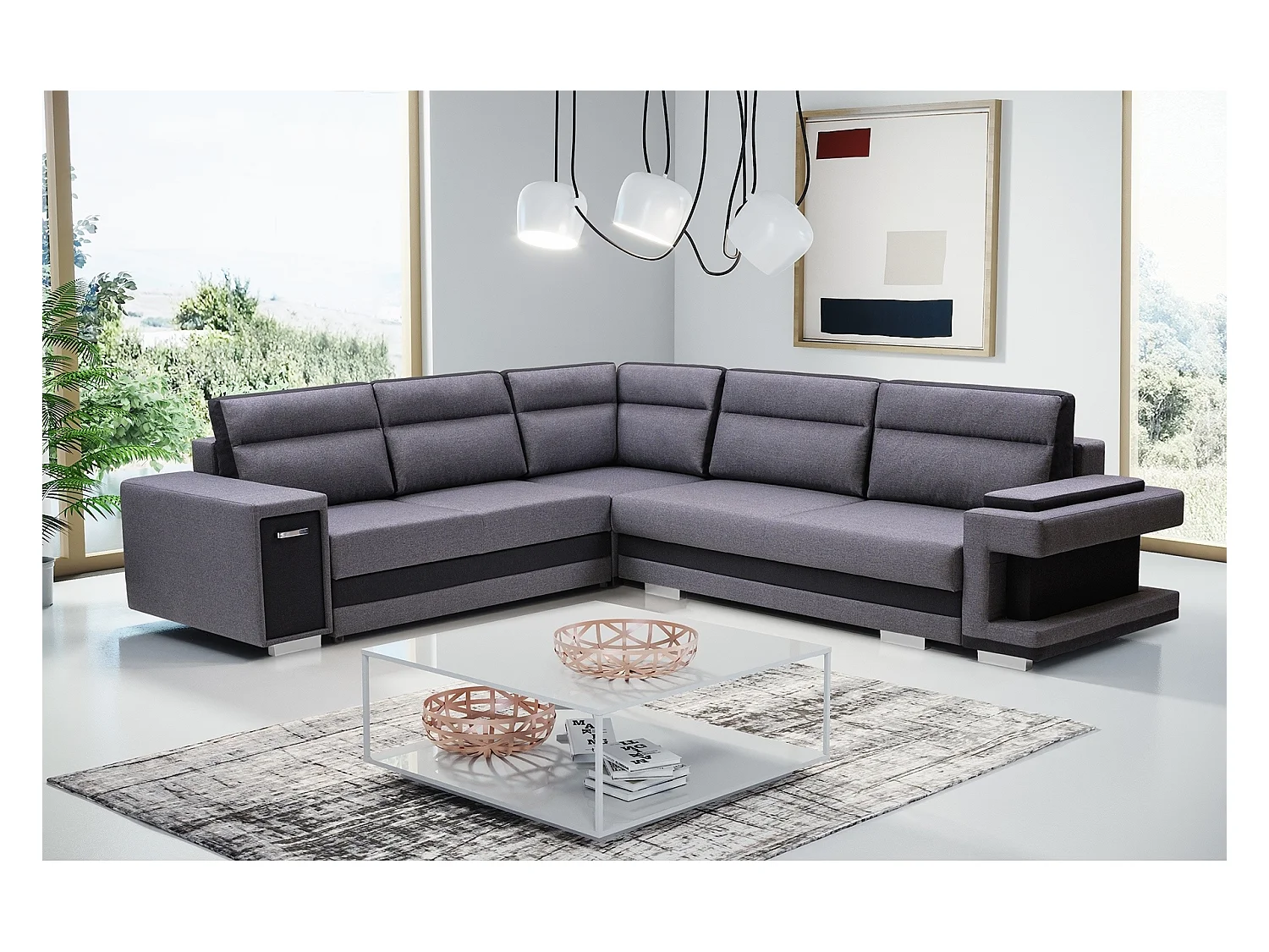Ecksofa A2 Mit Schlaffunktion Und Bettkasten, Schlafsofa Mit Stauraum, Anpassbare Seiten, Modernes Design Linke Seite, 305x272x90 cm, DUNKELGRAU
