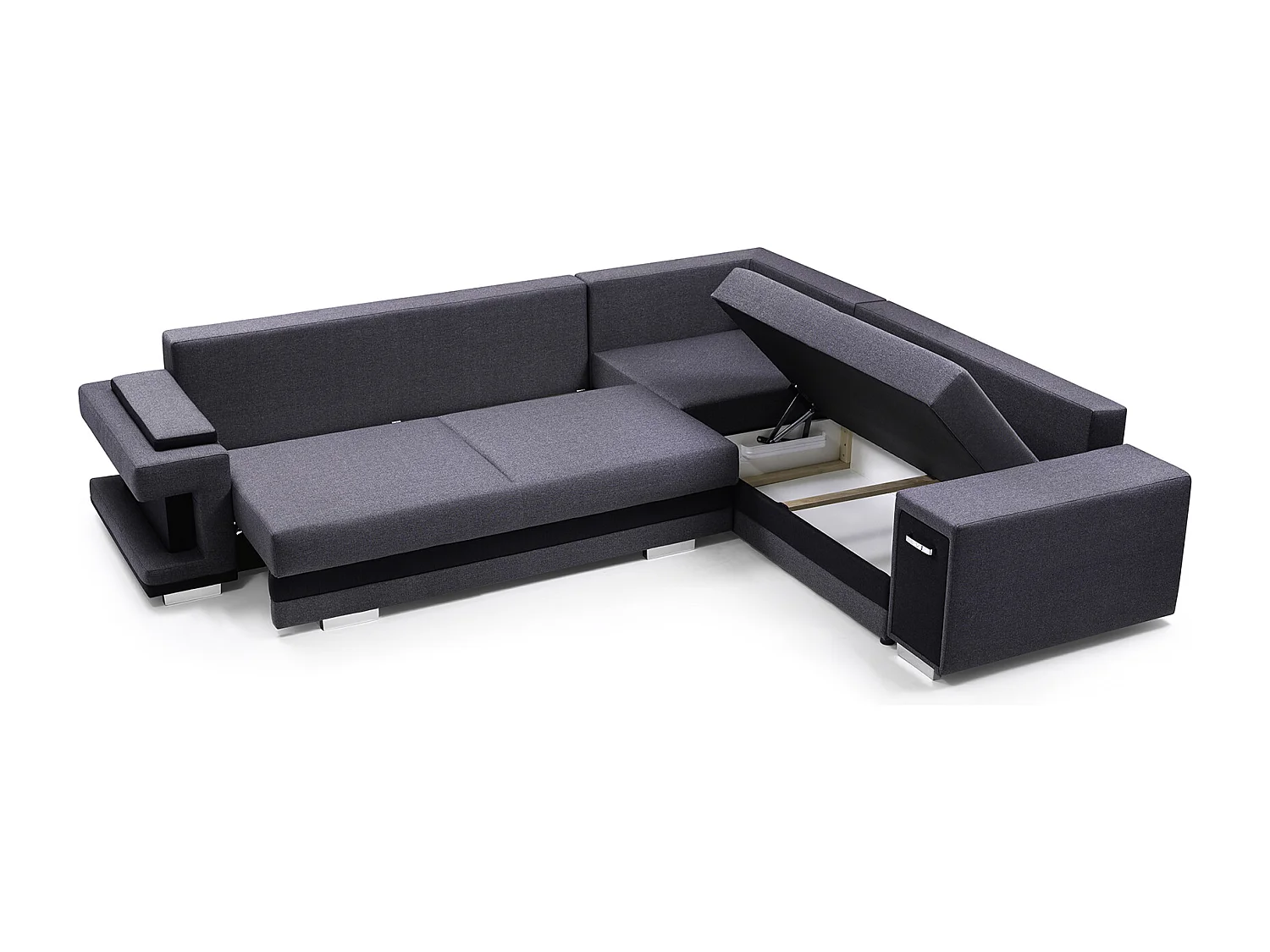 Ecksofa A2 Mit Schlaffunktion Und Bettkasten, Schlafsofa Mit Stauraum, Anpassbare Seiten, Modernes Design Linke Seite, 305x272x90 cm, DUNKELGRAU