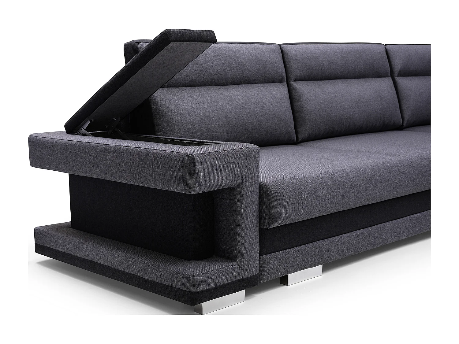 Ecksofa A2 Mit Schlaffunktion Und Bettkasten, Schlafsofa Mit Stauraum, Anpassbare Seiten, Modernes Design Linke Seite, 305x272x90 cm, DUNKELGRAU