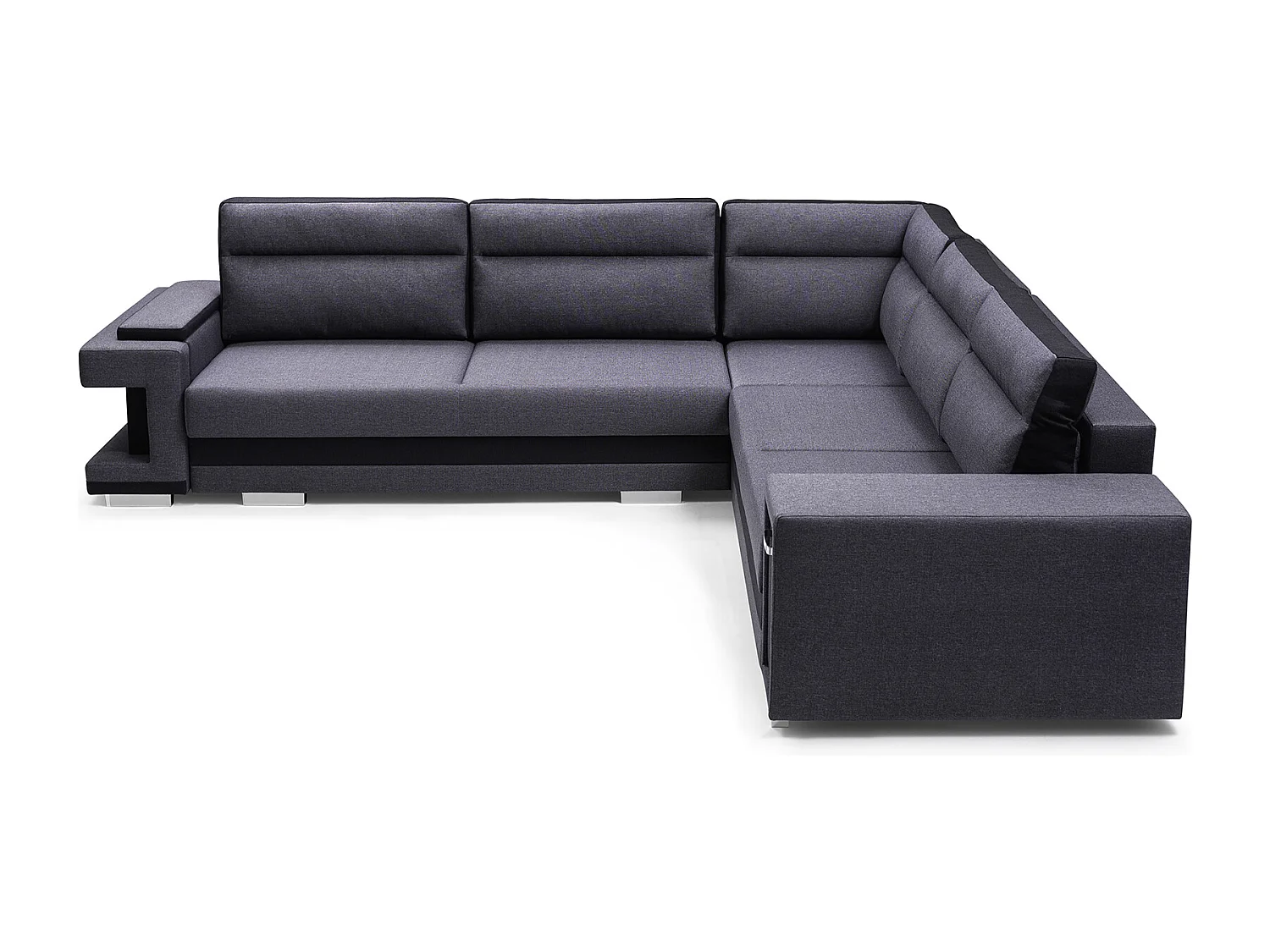 Sofá de canto A2 com função de dormir, espaço de arrumação, estrado, lados ajustáveis, design moderno à esquerda, 305x272x90 cm, CINZA ESCURO