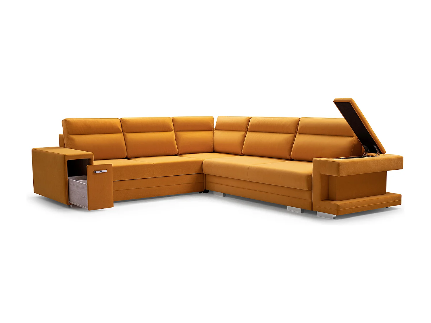 Ecksofa A2 Mit Schlaffunktion Und Bettkasten, Schlafsofa Mit Stauraum, Anpassbare Seiten, Modernes Design Linke Seite, 305x272x90 cm, GRAFIT