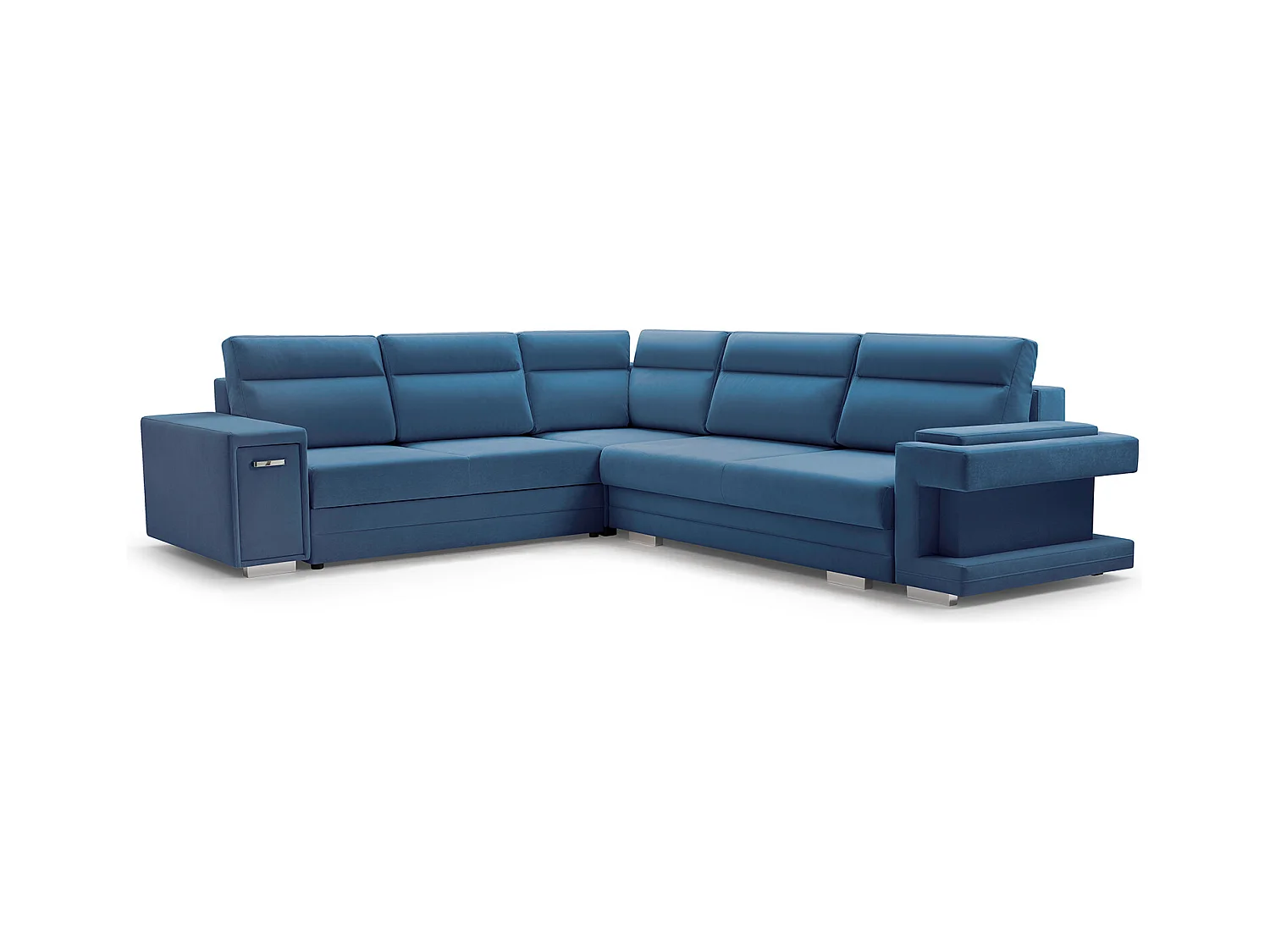 Ecksofa A2 Mit Schlaffunktion Und Bettkasten, Schlafsofa Mit Stauraum, Anpassbare Seiten, Modernes Design Linke Seite, 305x272x90 cm, BLAU