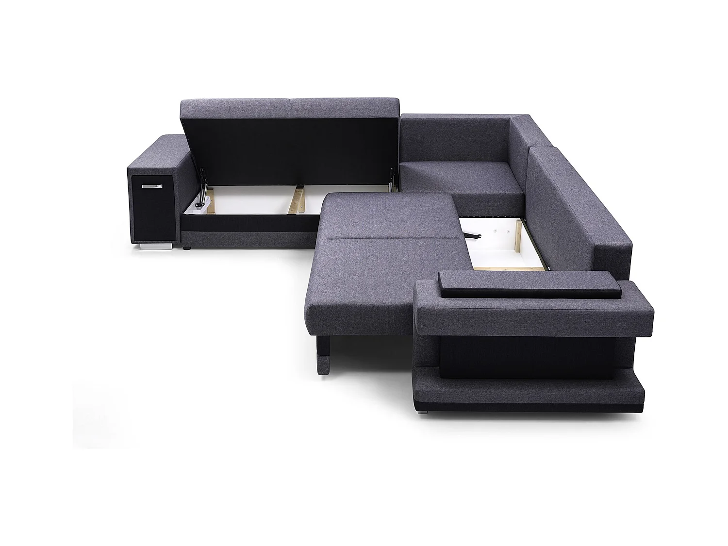 Ecksofa A2 Mit Schlaffunktion Und Bettkasten, Schlafsofa Mit Stauraum, Anpassbare Seiten, Modernes Design Rechte Seite, 305x272x90 cm, DUNKELGRAU