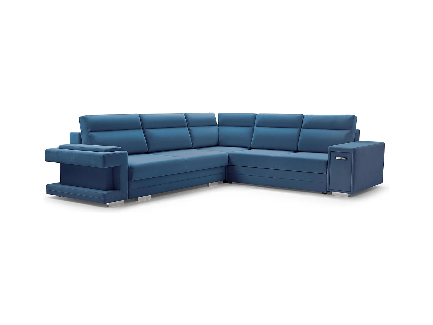 Ecksofa A2 Mit Schlaffunktion Und Bettkasten, Schlafsofa Mit Stauraum, Anpassbare Seiten, Modernes Design Rechte Seite, 305x272x90 cm, BLAU