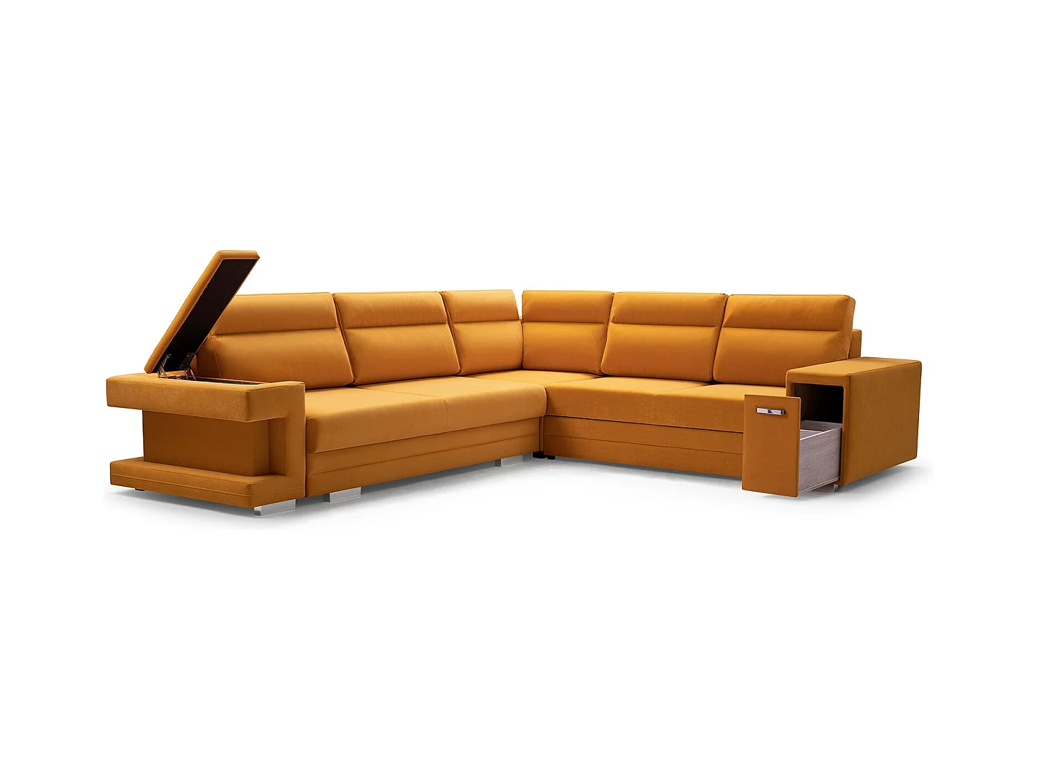 Ecksofa A2 Mit Schlaffunktion Und Bettkasten, Schlafsofa Mit Stauraum, Anpassbare Seiten, Modernes Design Rechte Seite, 305x272x90 cm, BLAU