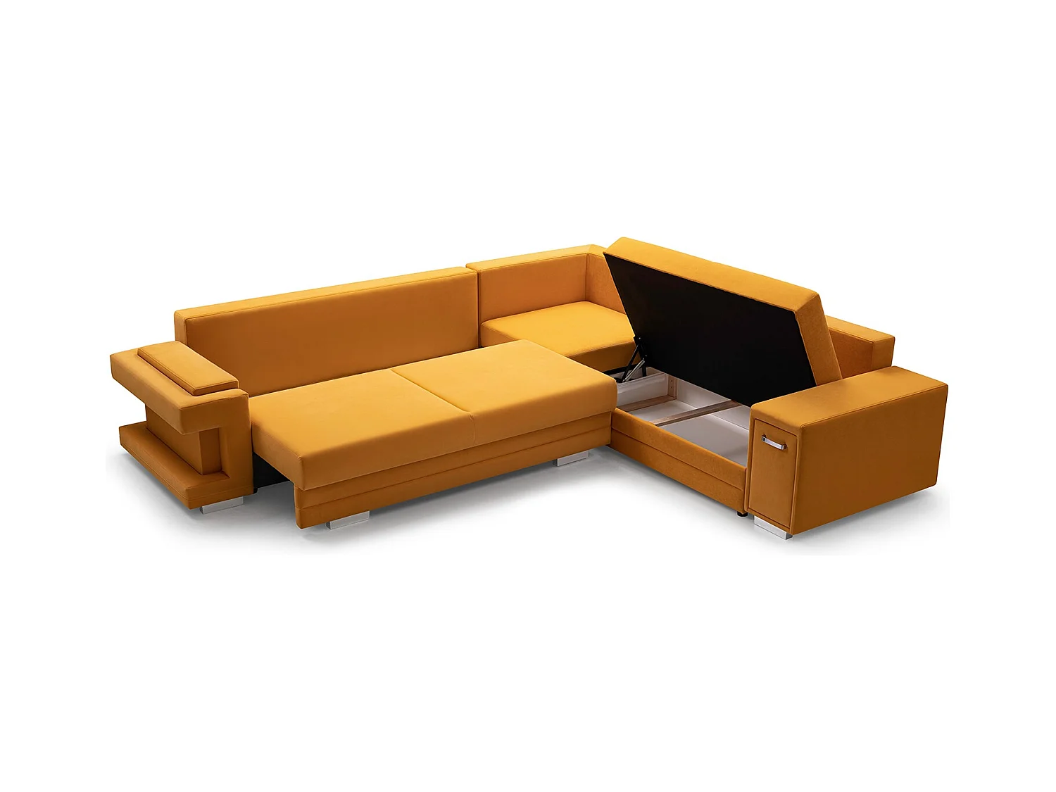 Ecksofa A2 Mit Schlaffunktion Und Bettkasten, Schlafsofa Mit Stauraum, Anpassbare Seiten, Modernes Design Rechte Seite, 305x272x90 cm, BLAU