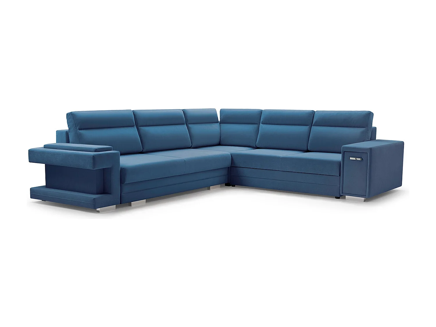 Ecksofa A2 Mit Schlaffunktion Und Bettkasten, Schlafsofa Mit Stauraum, Anpassbare Seiten, Modernes Design Rechte Seite, 305x272x90 cm, BLAU