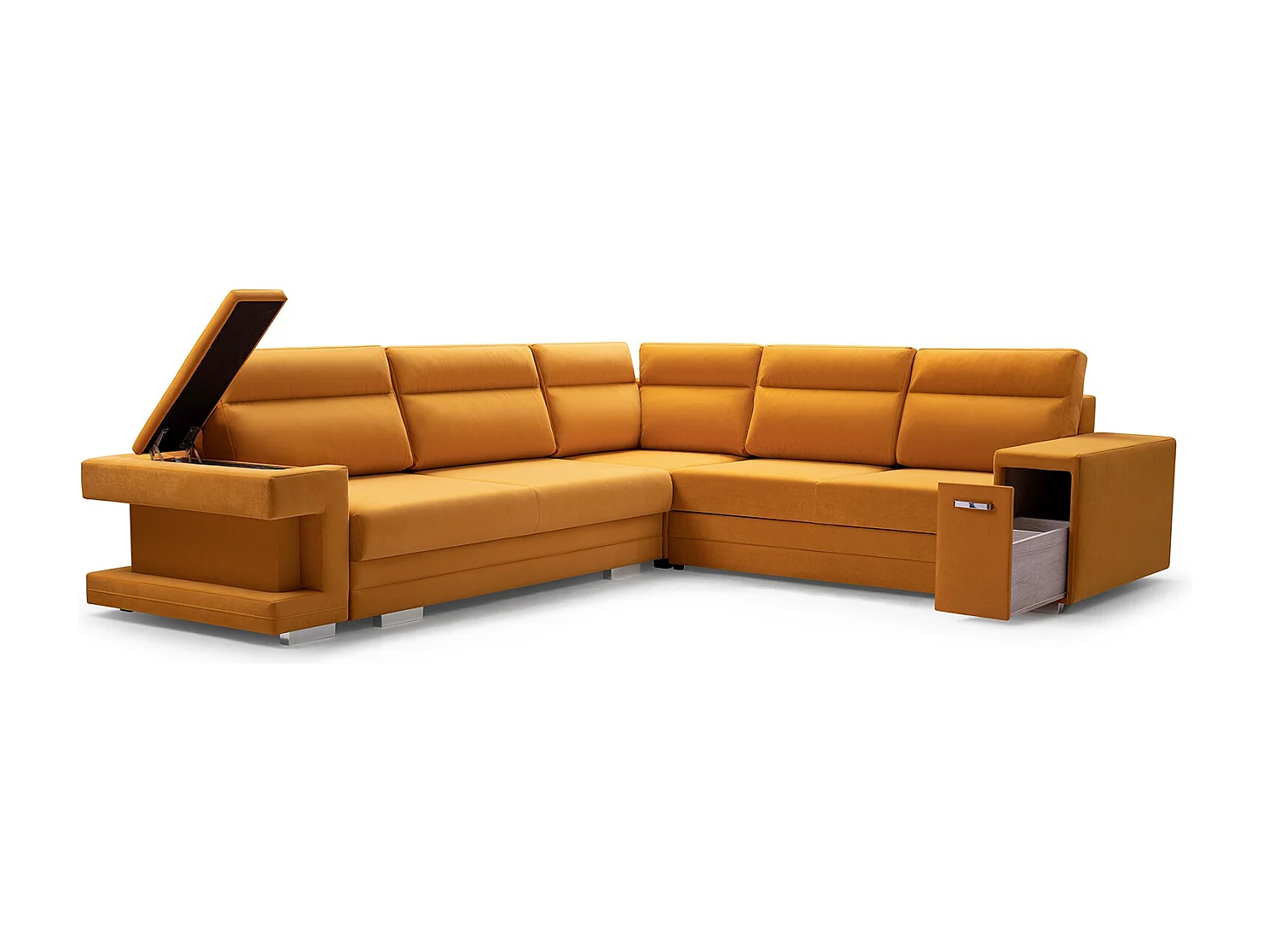Ecksofa A2 Mit Schlaffunktion Und Bettkasten, Schlafsofa Mit Stauraum, Anpassbare Seiten, Modernes Design Rechte Seite, 305x272x90 cm, BLAU