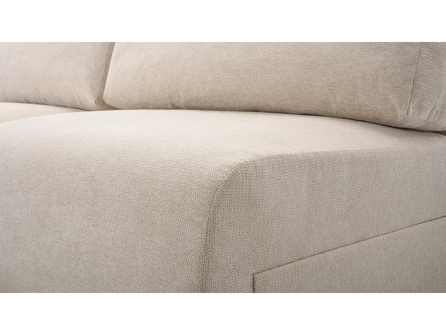 Ecksofa MILENA mit Schlaffunktion, Bettkasten & ARAGON-Stoff – 223x150x95 cm – Links Cremefarben