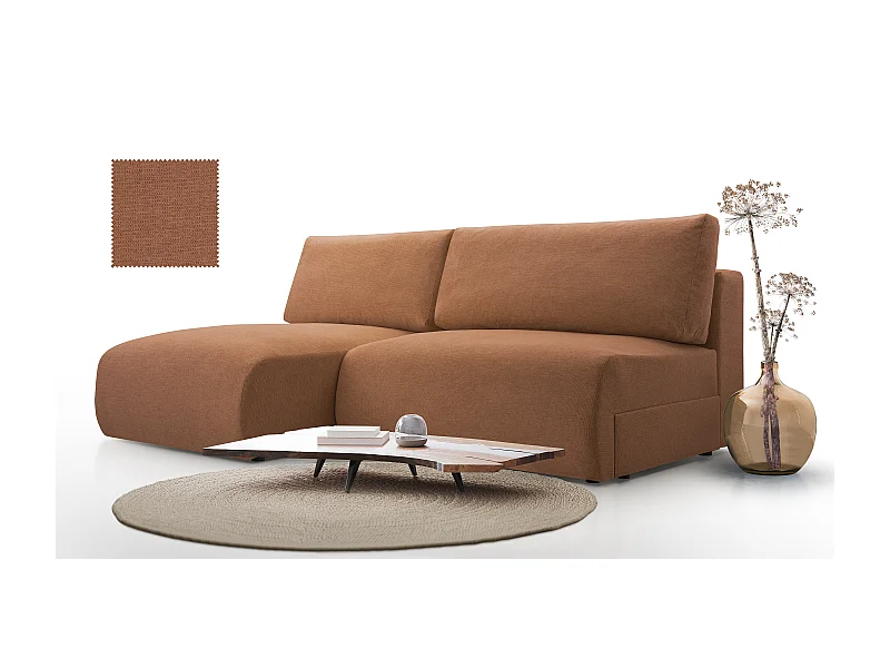 Ecksofa MILENA mit Schlaffunktion, Bettkasten & ARAGON-Stoff – 223x150x95 cm – Links Braun