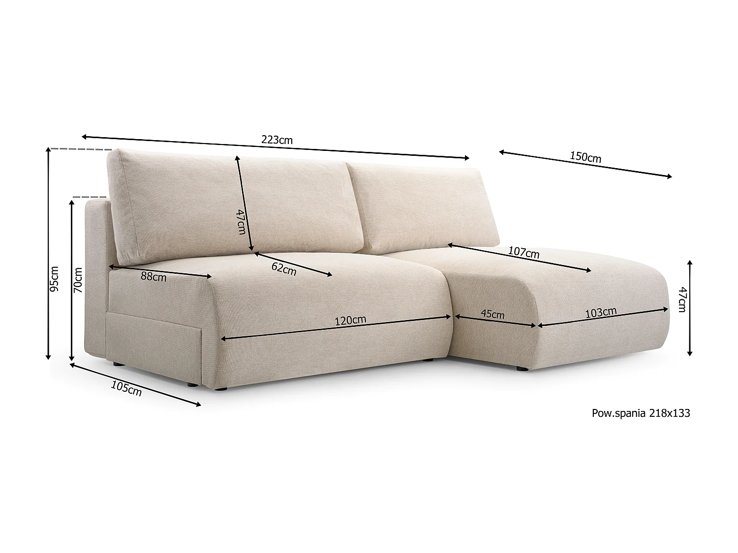 Divano angolare MILENA con letto, contenitore e tessuto idrofobo ARAGON – 223x150x95 cm – Struttura in legno, sinistra, Marrone