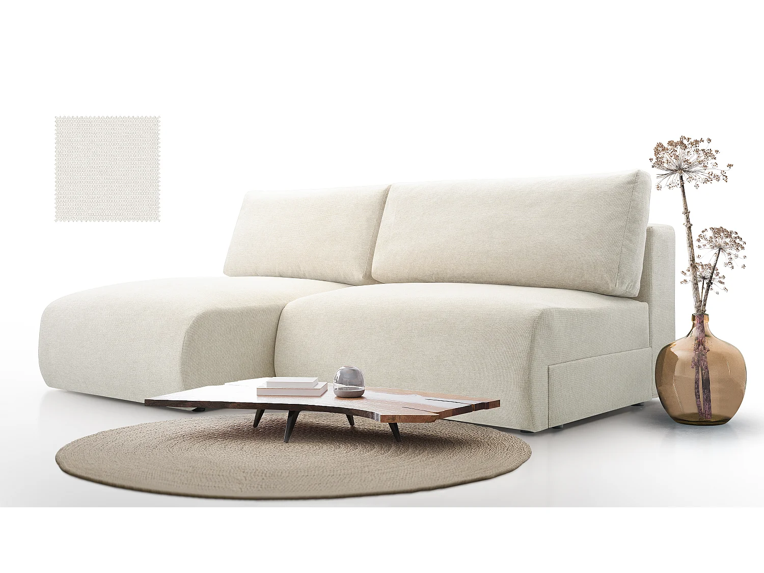 Ecksofa MILENA mit Schlaffunktion, Bettkasten & ARAGON-Stoff – 223x150x95 cm – Links Beige