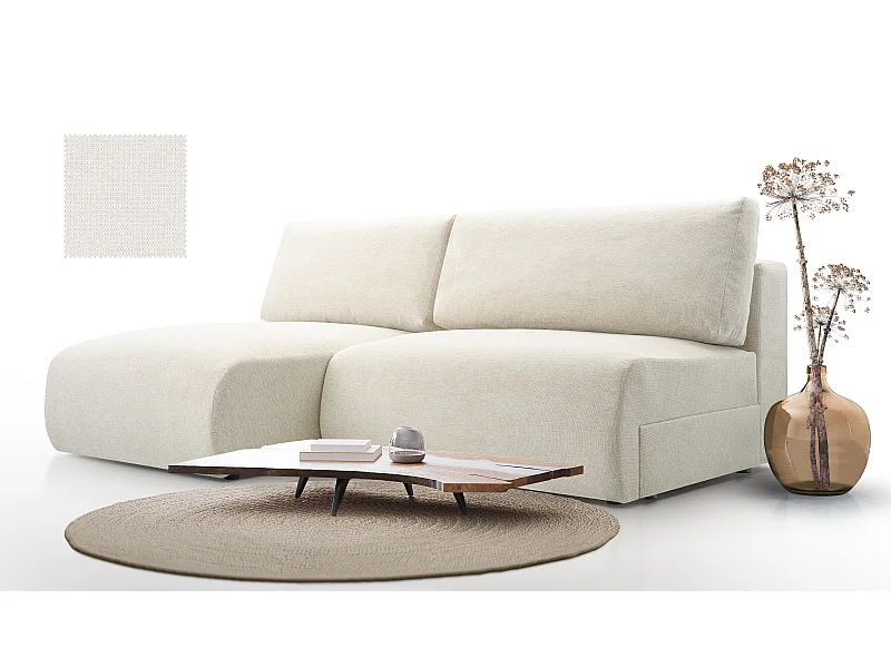 Ecksofa MILENA mit Schlaffunktion, Bettkasten & ARAGON-Stoff – 223x150x95 cm – Links Beige