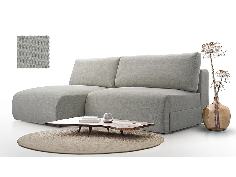 Ecksofa MILENA mit Schlaffunktion, Bettkasten & ARAGON-Stoff – 223x150x95 cm – Links Grau