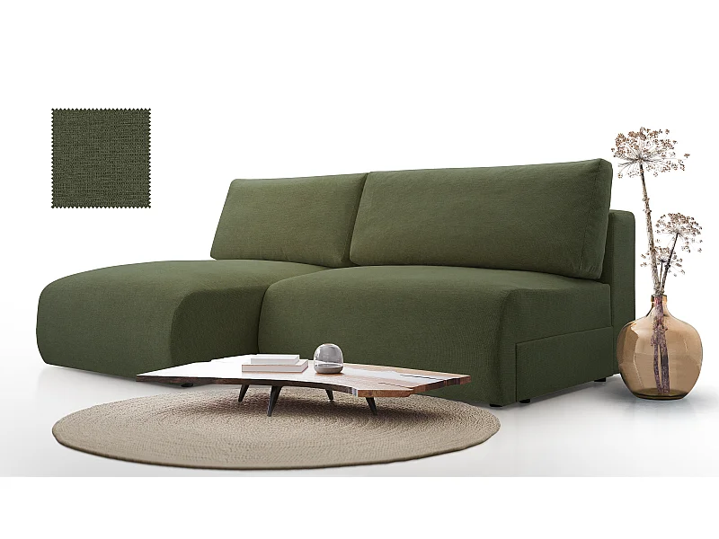 Ecksofa MILENA mit Schlaffunktion, Bettkasten & ARAGON-Stoff – 223x150x95 cm – Links Grün