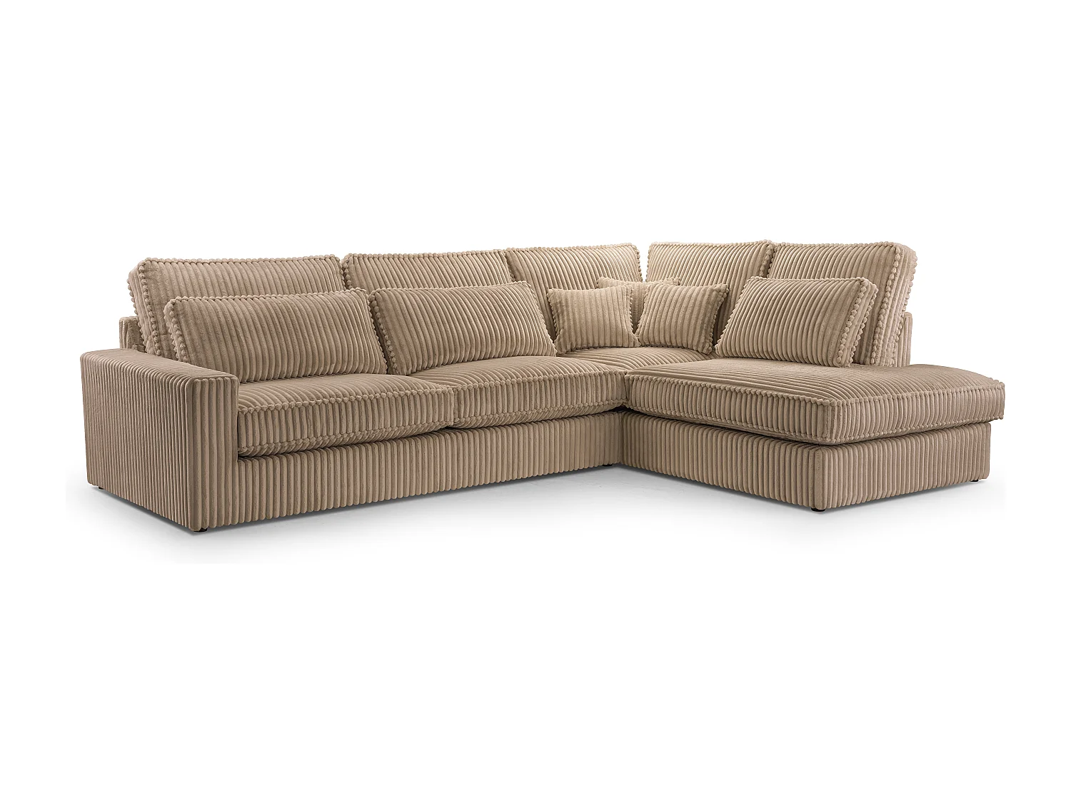 Wysokiej jakości narożnik - nowoczesna sofa z poduszkami, tapicerowanym oparciem, wygodna i stylowa, Right Design 89x314x224 cm, cappuccino