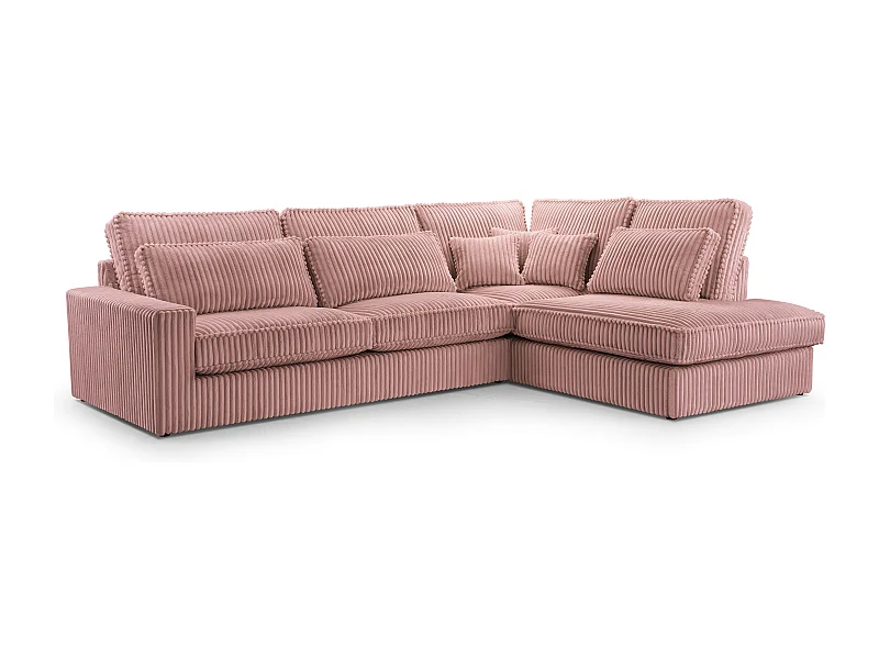 Hochwertiges Ecksofa - Modernes Sofa mit Kissen, gepolsterte Rückenlehne, bequem und stilvoll, Rechtes Design 89x314x224 cm, Pink