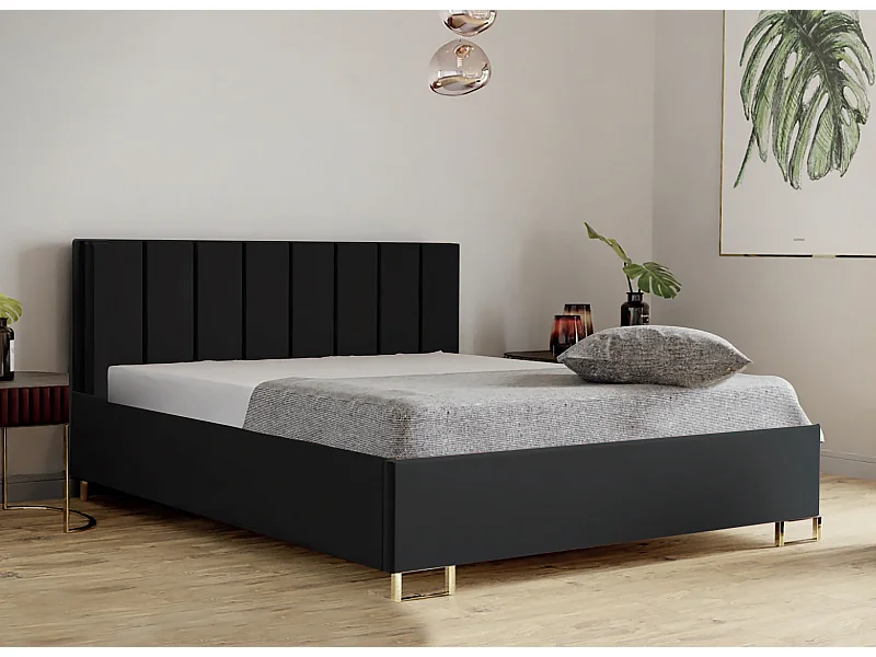 Letto imbottito MALIBU, testiera, rivestimento MONOLITH, box contenitore con pistone a gas, altezza letto 39 cm, 160x200 cm, Grafite