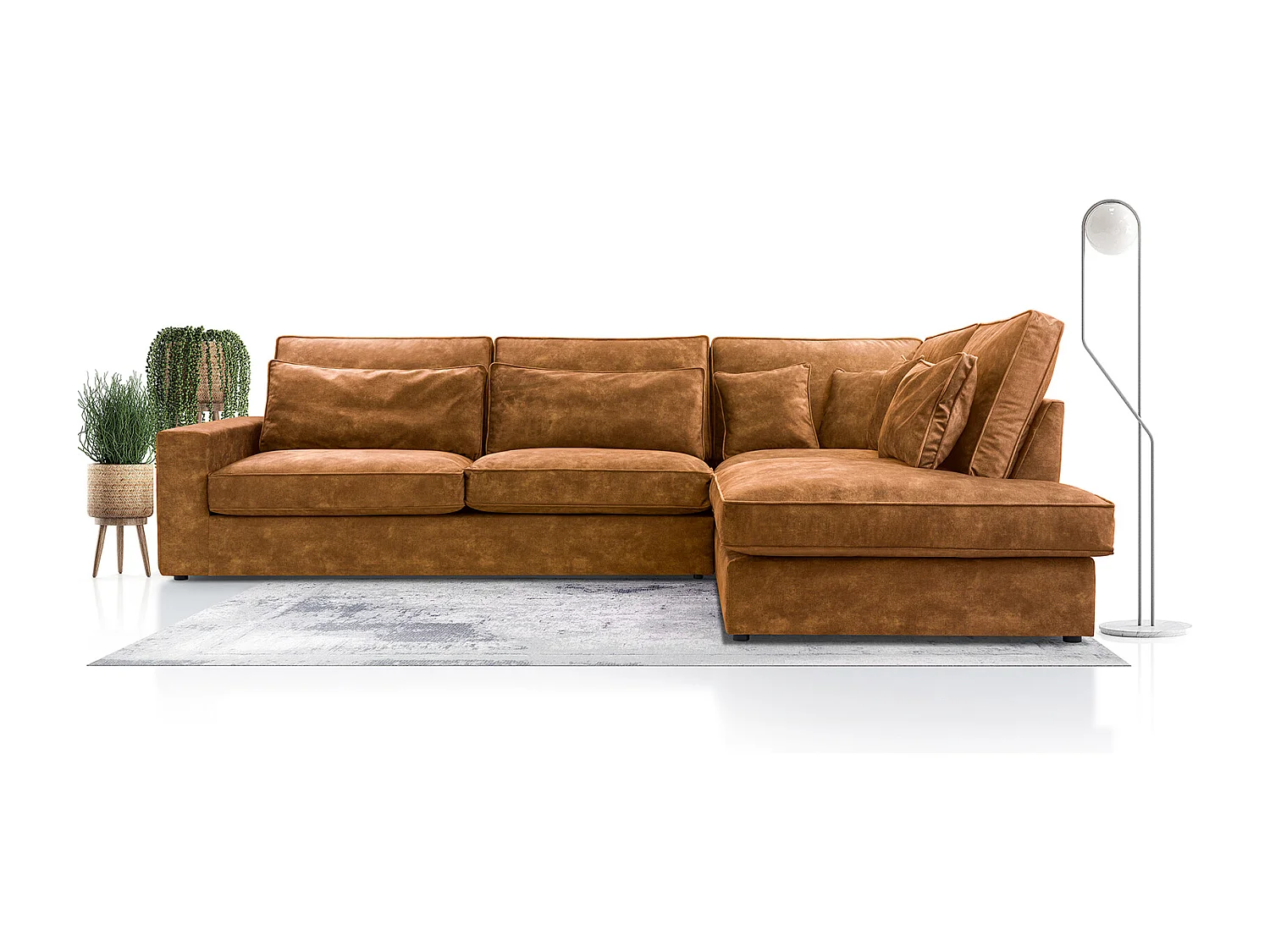 Modernes Ecksofa mit Kissen, Beste Ecke! Wohnbereich mit Bettkasten, Wave Spring Rücken, Freistehend, 89x314x224cm, Rechte Seite, Platin Gold