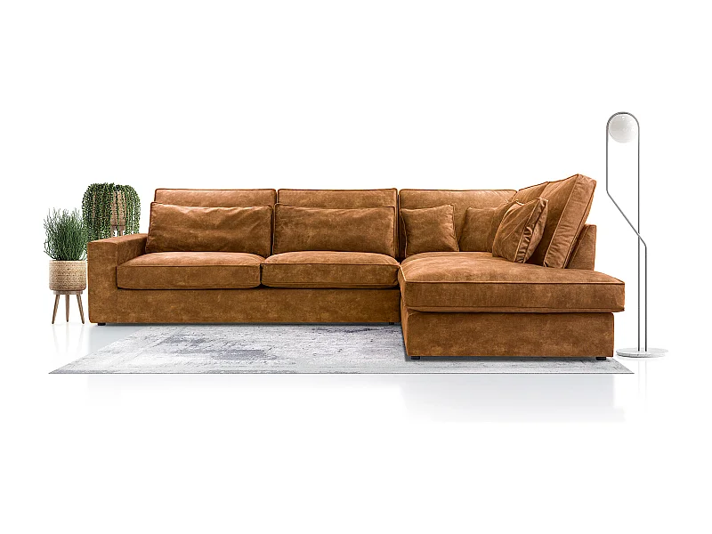 Modernes Ecksofa mit Kissen, Beste Ecke! Wohnbereich mit Bettkasten, Wave Spring Rücken, Freistehend, 89x314x224cm, Rechte Seite, Platin Gold