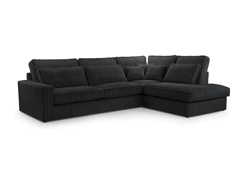 Hochwertiges Ecksofa - Modernes Sofa mit Kissen, gepolsterte Rückenlehne, bequem und stilvoll, Rechts Design 89x314x224 cm, Schwarz
