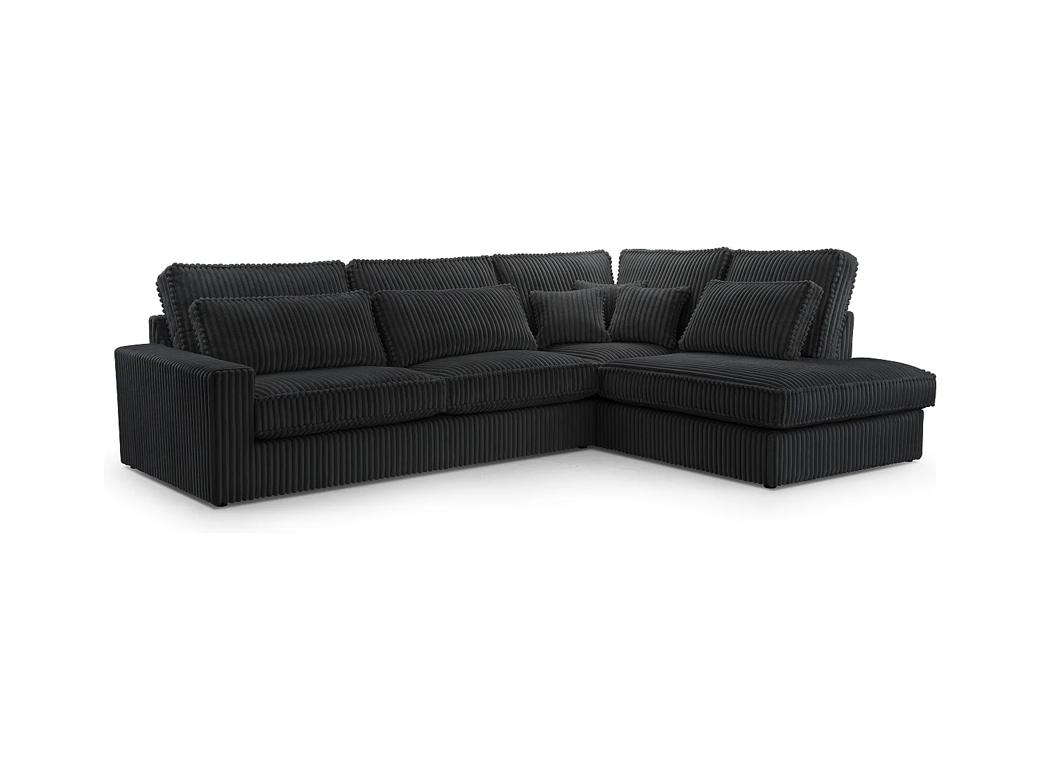 Hochwertiges Ecksofa - Modernes Sofa mit Kissen, gepolsterte Rückenlehne, bequem und stilvoll, Rechts Design 89x314x224 cm, Schwarz