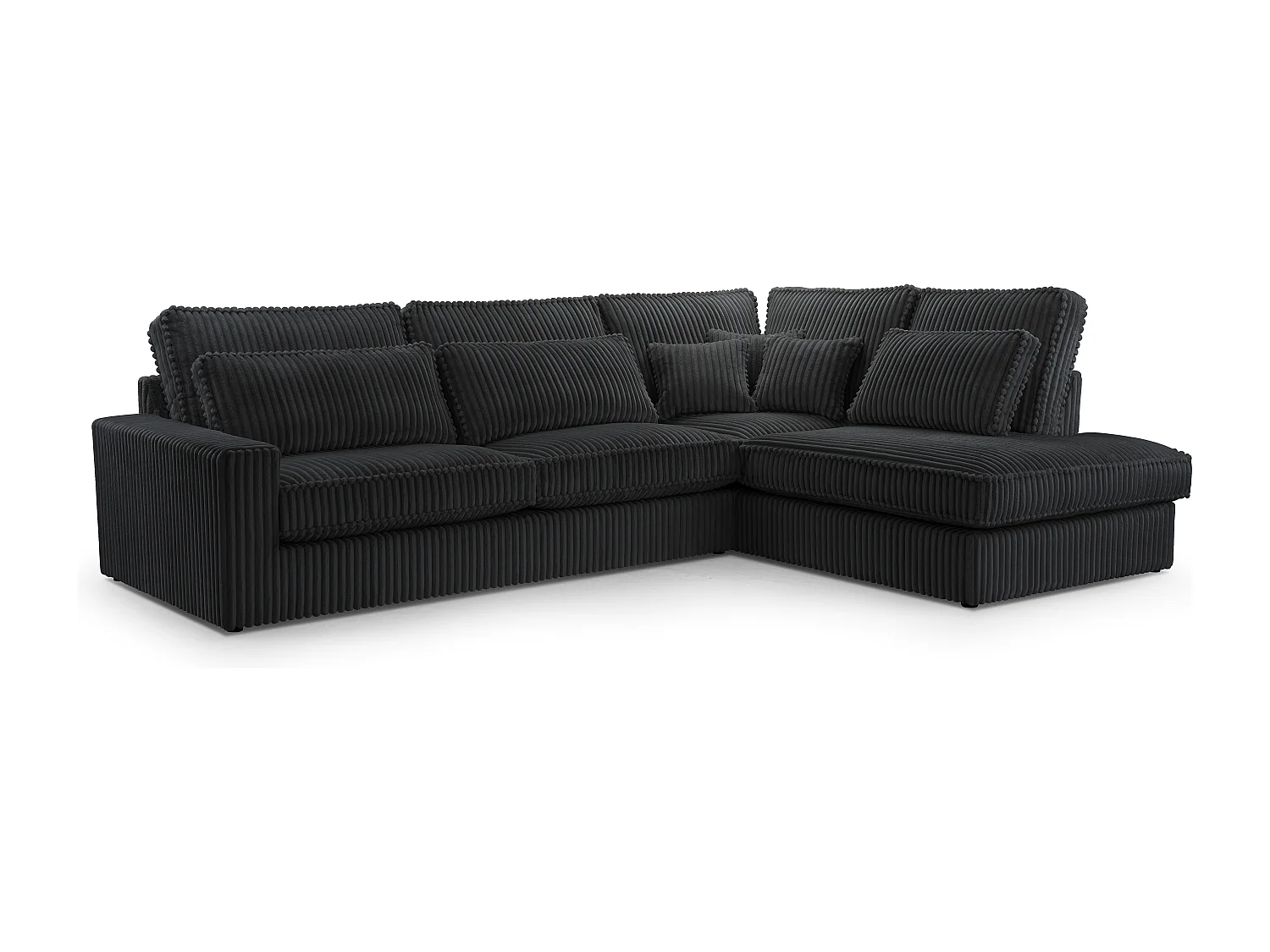 Hochwertiges Ecksofa - Modernes Sofa mit Kissen, gepolsterte Rückenlehne, bequem und stilvoll, Rechts Design 89x314x224 cm, Schwarz