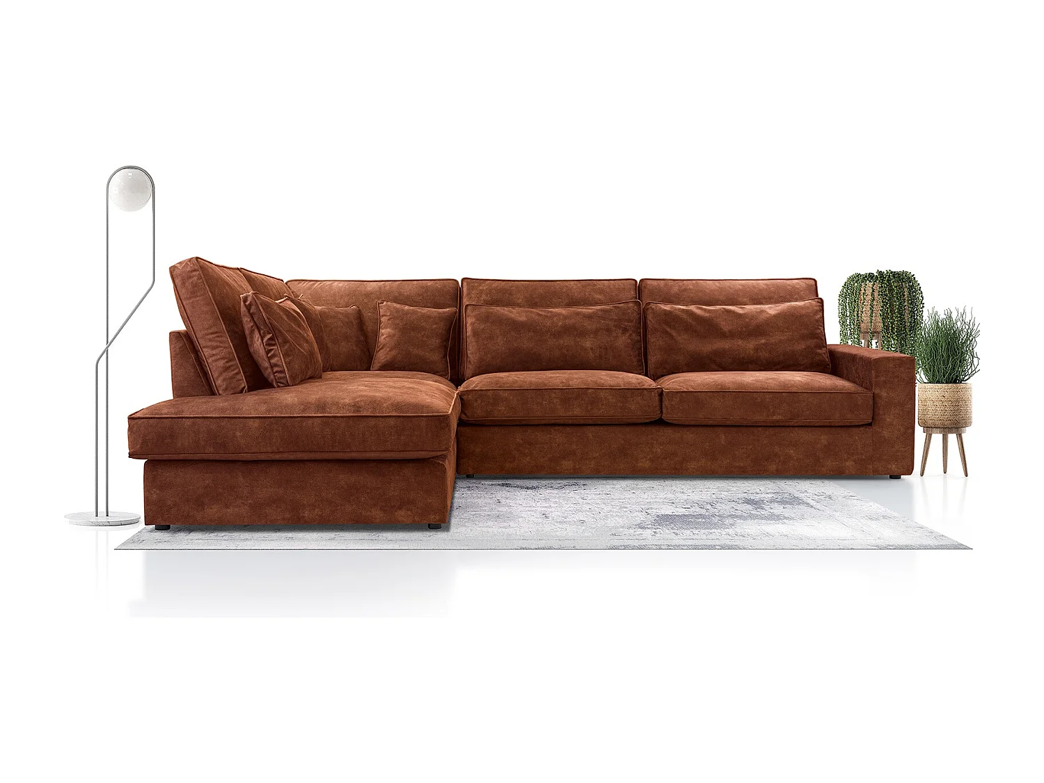 Modernes Ecksofa mit Kissen, Beste Ecke! Wohnbereich mit Bettkasten, Wave Spring Rücken, Freistehend, 89x314x224cm, Linke Seite, Bronze