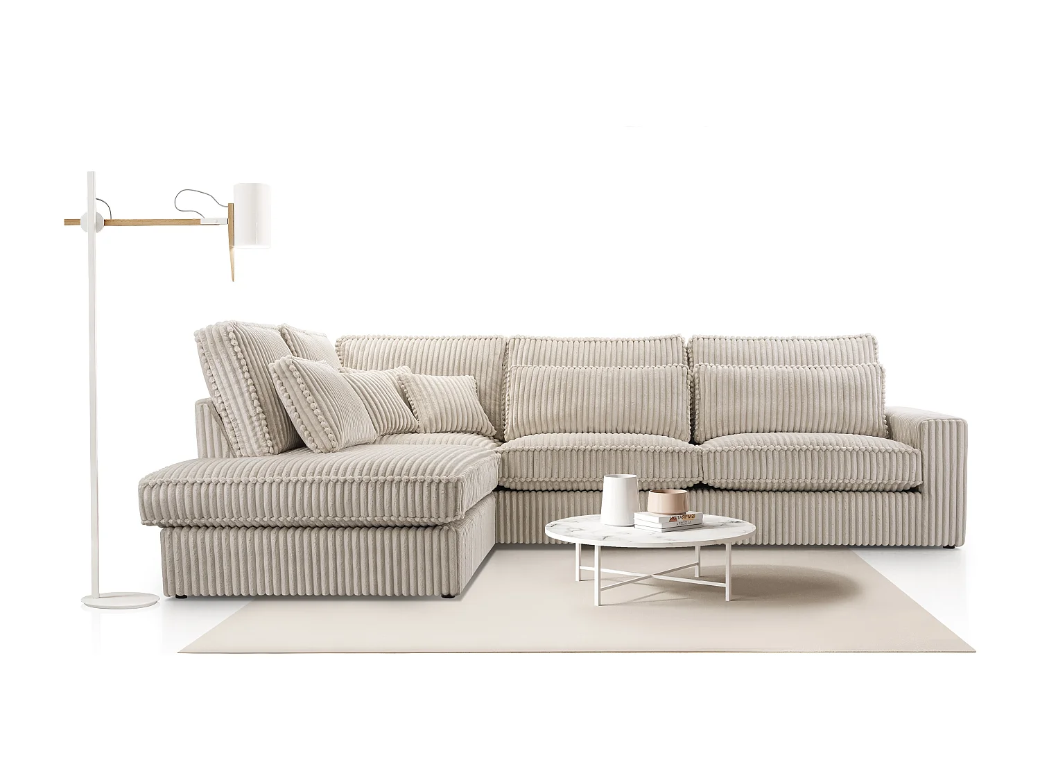Hochwertiges Ecksofa - Modernes Sofa mit Kissen, gepolsterte Rückenlehne, bequem und stilvoll, Linkes Design 89x314x224 cm, Beige