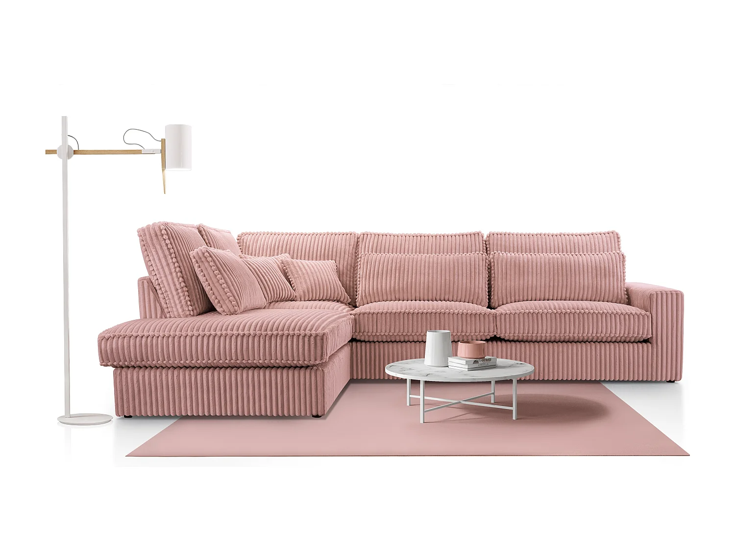 Hochwertiges Ecksofa - Modernes Sofa mit Kissen, gepolsterte Rückenlehne, bequem und stilvoll, Linkes Design 89x314x224 cm, Pink