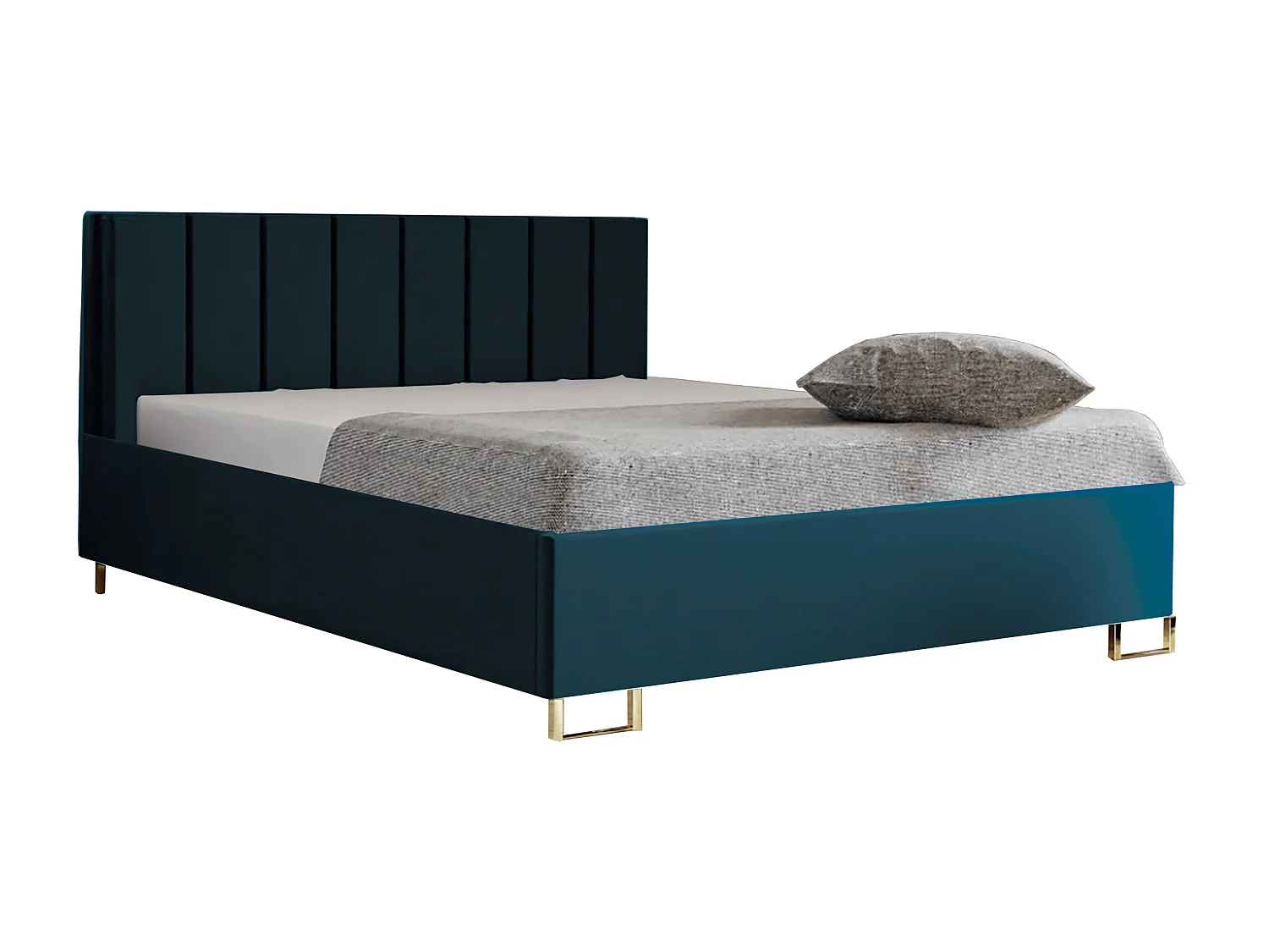 Letto imbottito MALIBU, testiera, rivestimento MONOLITH, box contenitore con pistone a gas, altezza letto 39 cm, 200x200 cm, Blu