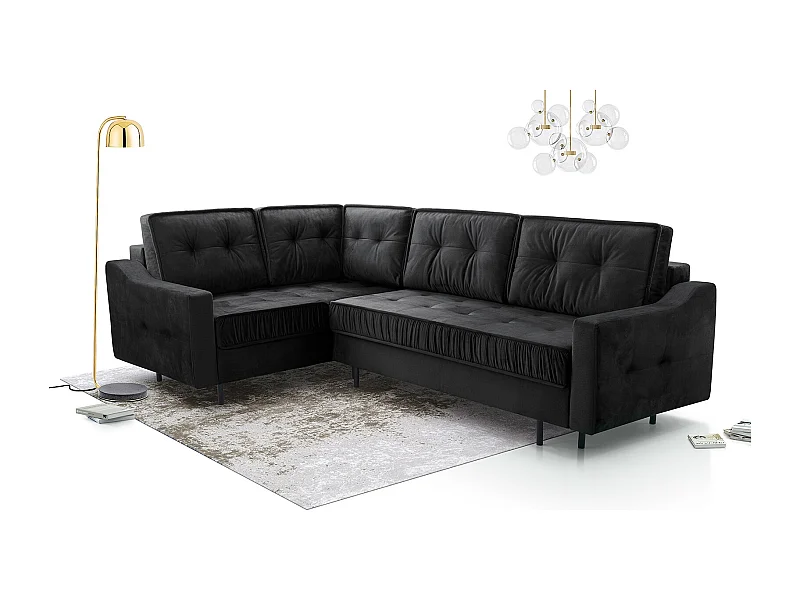 Ecksofa Akita mit Schlaffunktion & Bettkasten – Modernes Schlafsofa | Links 289x185x105 cm SCHWARZ