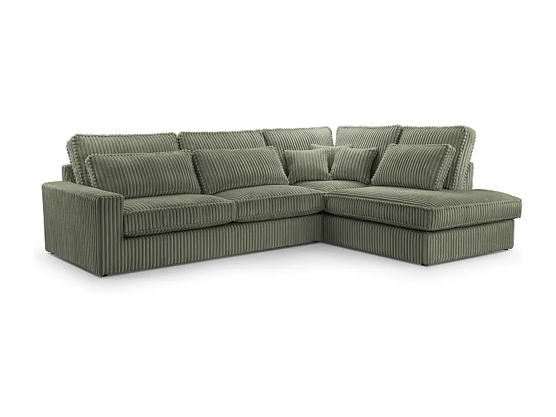 Hochwertiges Ecksofa - Modernes Sofa mit Kissen, gepolsterte Rückenlehne, bequem und stilvoll, Rechtes Design 89x314x224 cm, Grün
