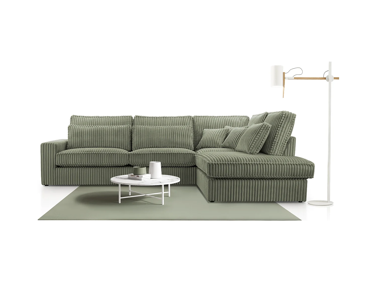 Hochwertiges Ecksofa - Modernes Sofa mit Kissen, gepolsterte Rückenlehne, bequem und stilvoll, Rechtes Design 89x314x224 cm, Grün