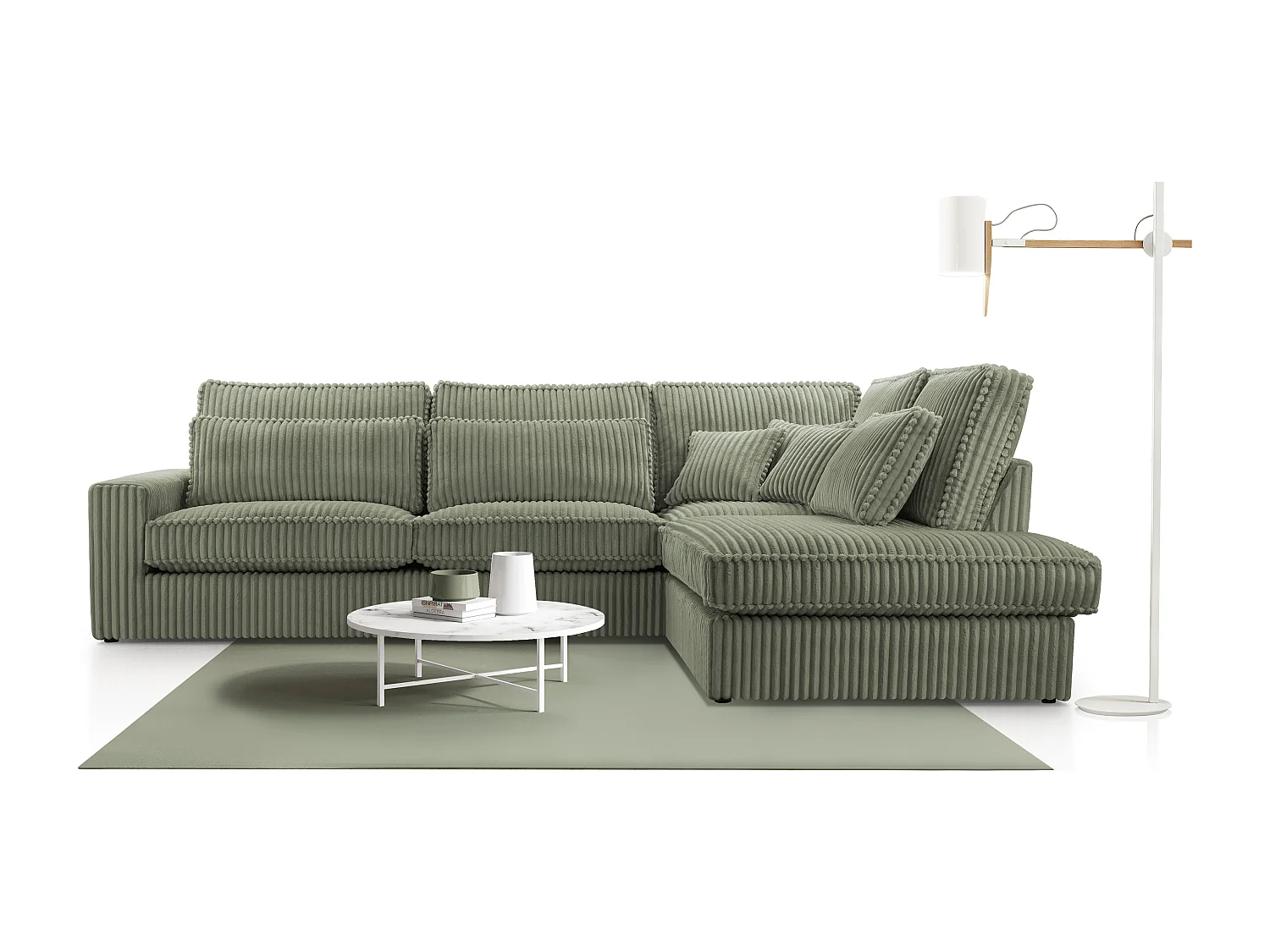 Sofá Esquinero de Alta Calidad – Sofá Moderno con Cojines, Respaldo Forrado, Confortable y Estiloso, Diseño Derecho 89x314x224 cm, Verde