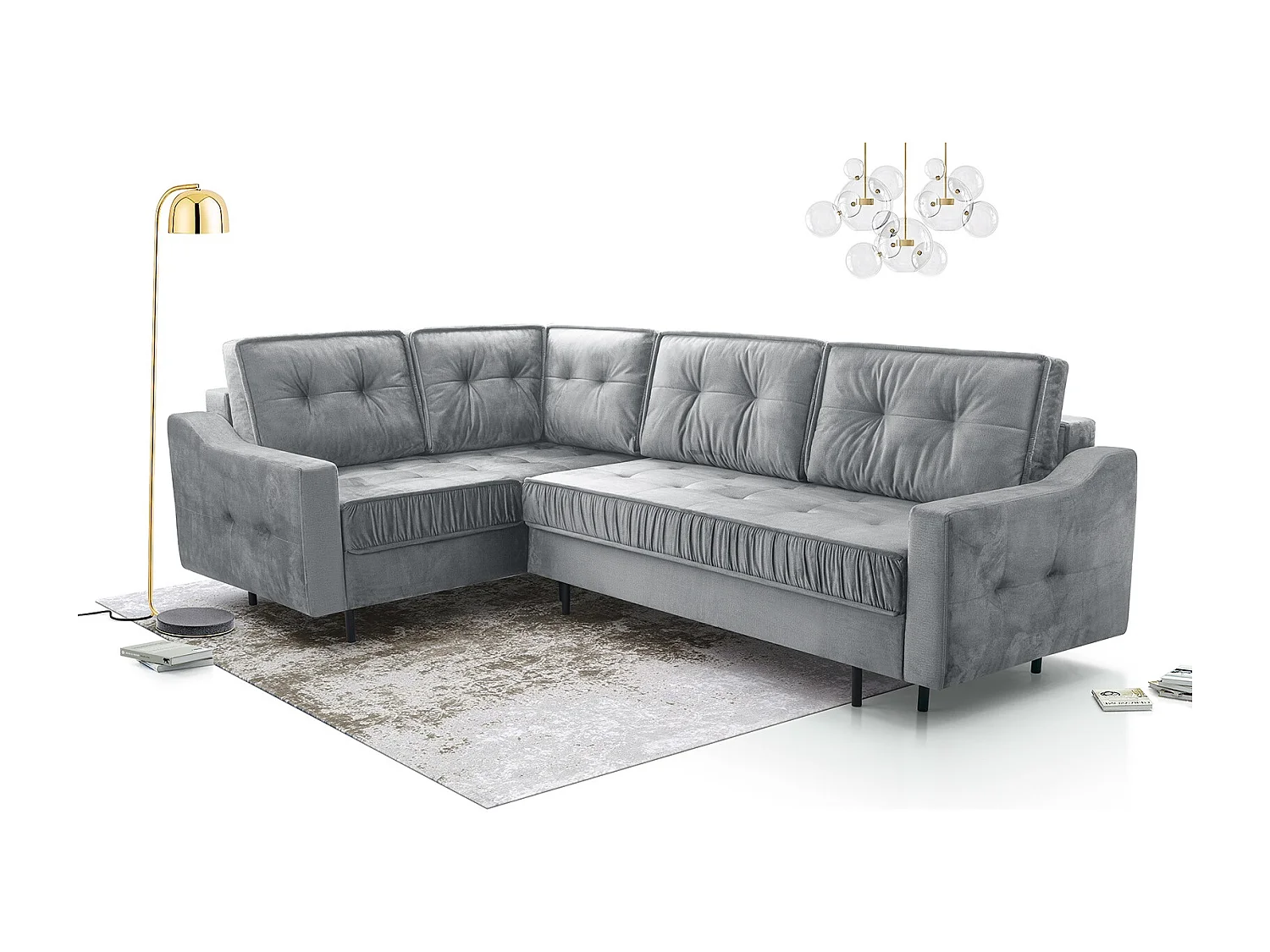 Ecksofa Akita mit Schlaffunktion & Bettkasten – Modernes Schlafsofa | Links 289x185x105 cm SILBER