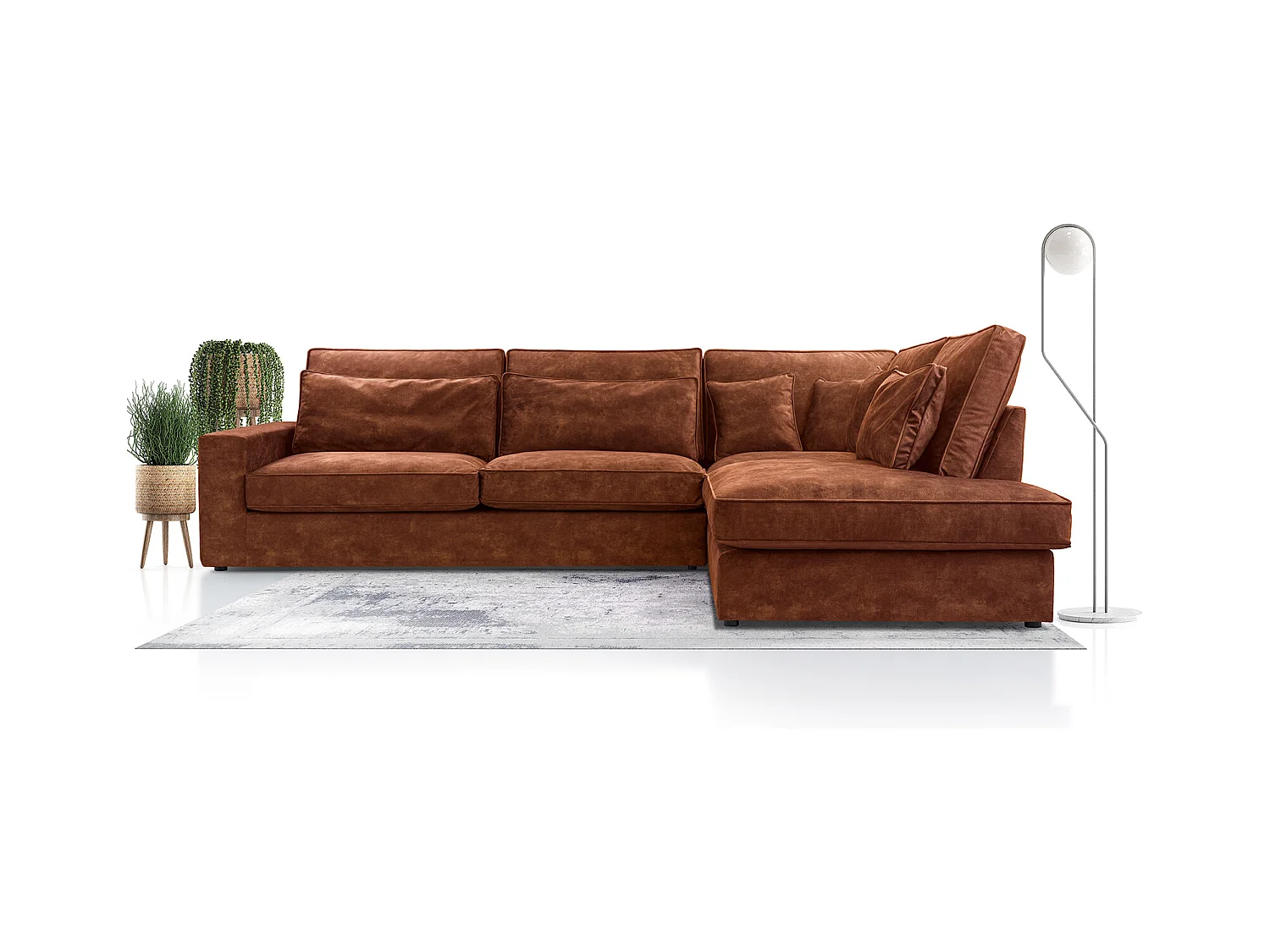 Modernes Ecksofa mit Kissen, Beste Ecke! Wohnbereich mit Bettkasten, Wave Spring Rücken, Freistehend, 89x314x224cm, Rechte Seite, Bronze