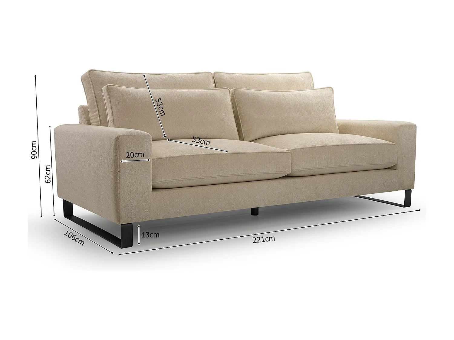 Ecksofa "CARA" – Luxuriöses Sofa Ohne Schlaffunktion Mit Memory-Schaum, 221x106x90 cm – Komfortabel & Praktisch, Farbe: GRÜN