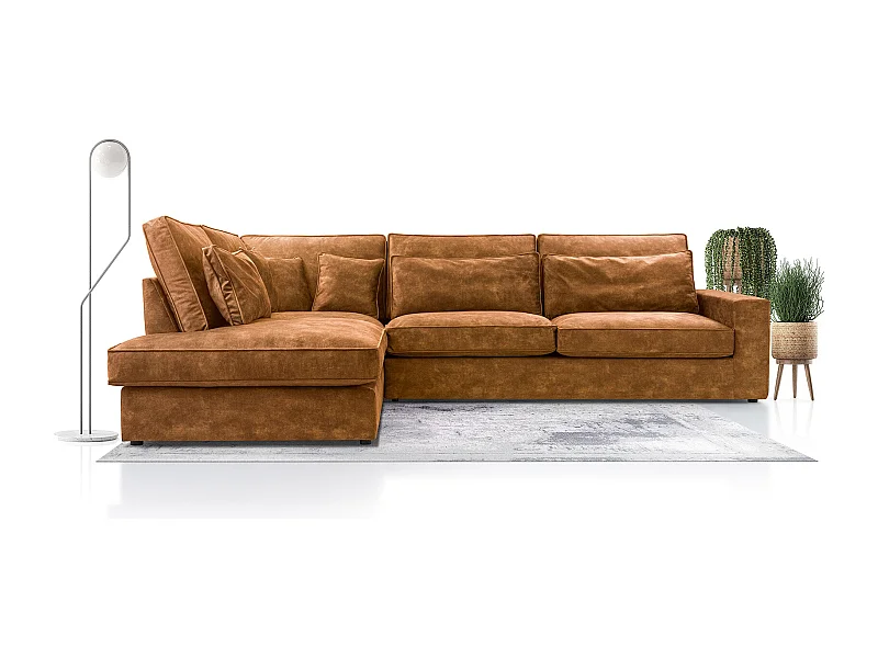 Modernes Ecksofa mit Kissen, Beste Ecke! Wohnbereich mit Bettkasten, Wave Spring Rücken, Freistehend, 89x314x224cm, Linke Seite, Platin Gold