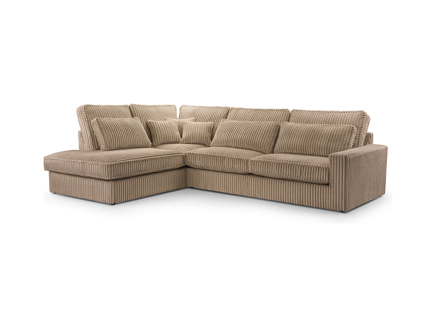 Hochwertiges Ecksofa - Modernes Sofa mit Kissen, gepolsterte Rückenlehne, bequem und stilvoll, Design Links 89x314x224 cm, Cappuccino